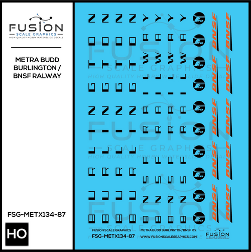 HO Scale Metra Burlington / BNSF Railway Letterboards ex Burlington Budd Cars Decal Set Fusion Scale Graphics