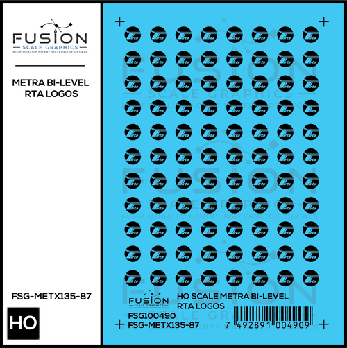 HO Scale Metra Budd Bi-Level Car RTA Logos Decal Set Fusion Scale Graphics