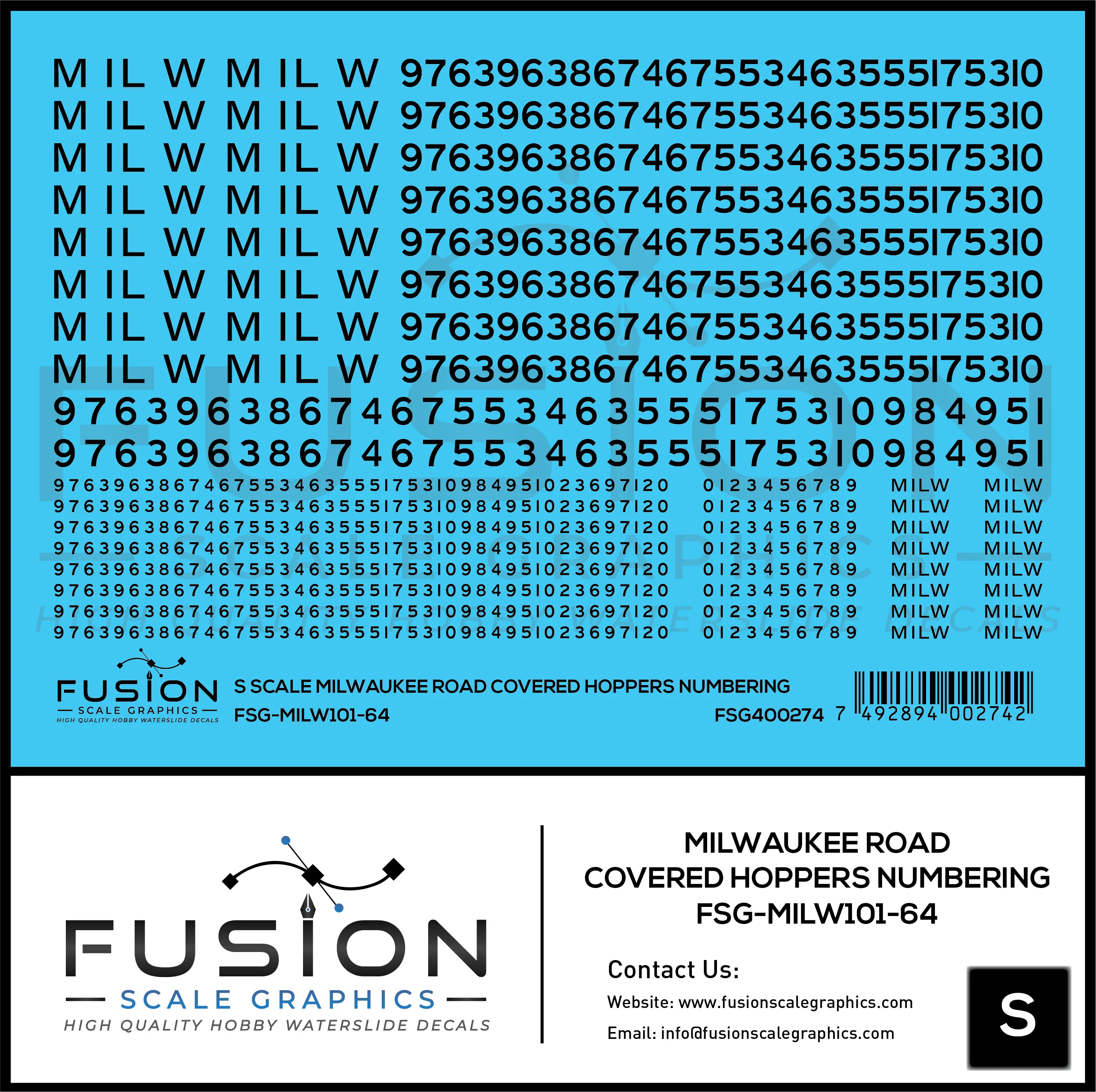 S Scale Milwaukee Road Covered Hoppers Numbering Decal Set Fusion Scale Graphics