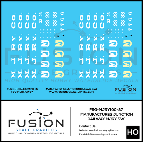 HO Scale Manufactures Junction Railway EMD SW1 Locomotives Decal Set Fusion Scale Graphics
