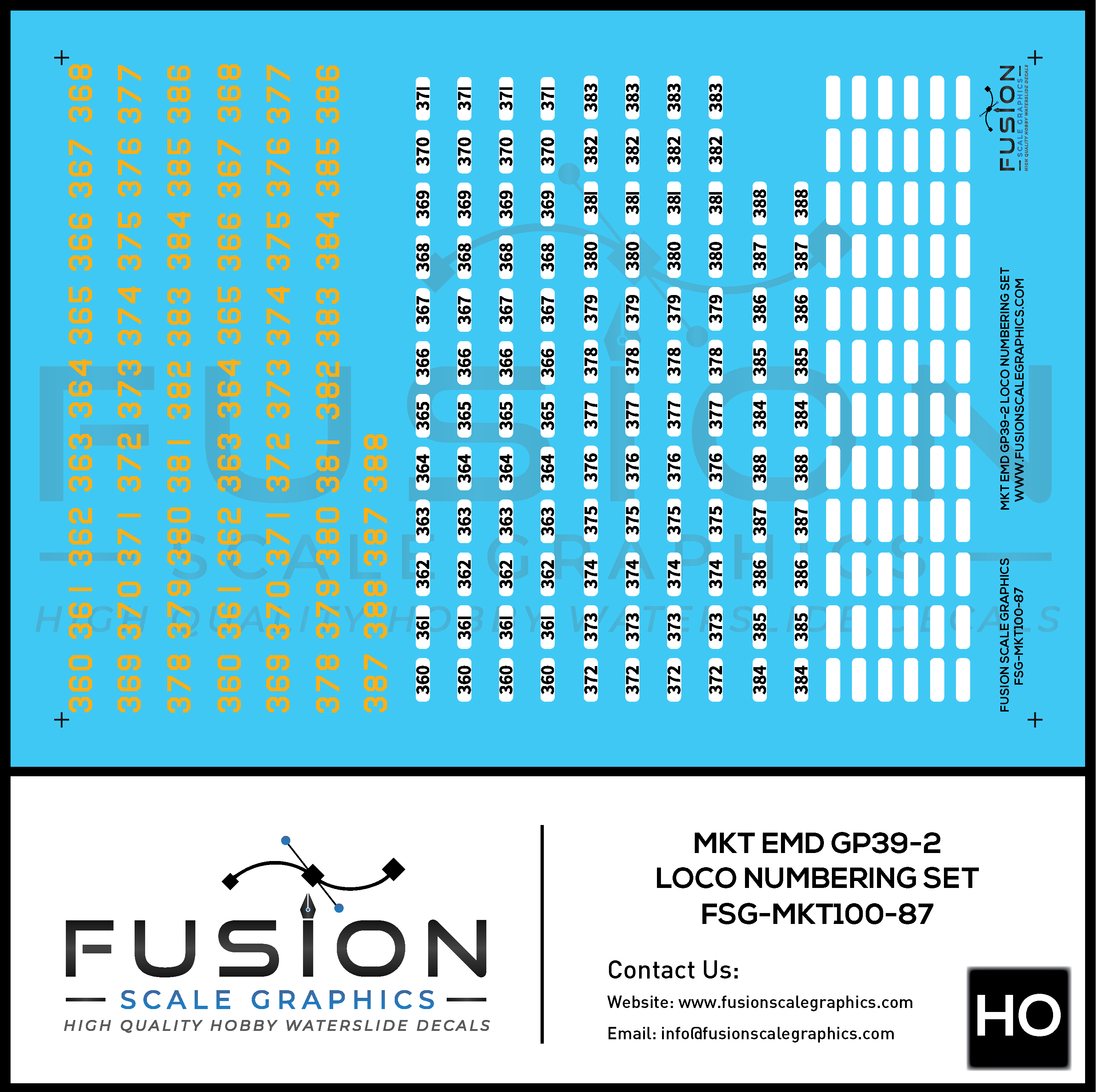 HO Scale MKT EMD GP39-2 Locomotive Numbering Decal Set Fusion Scale Graphics
