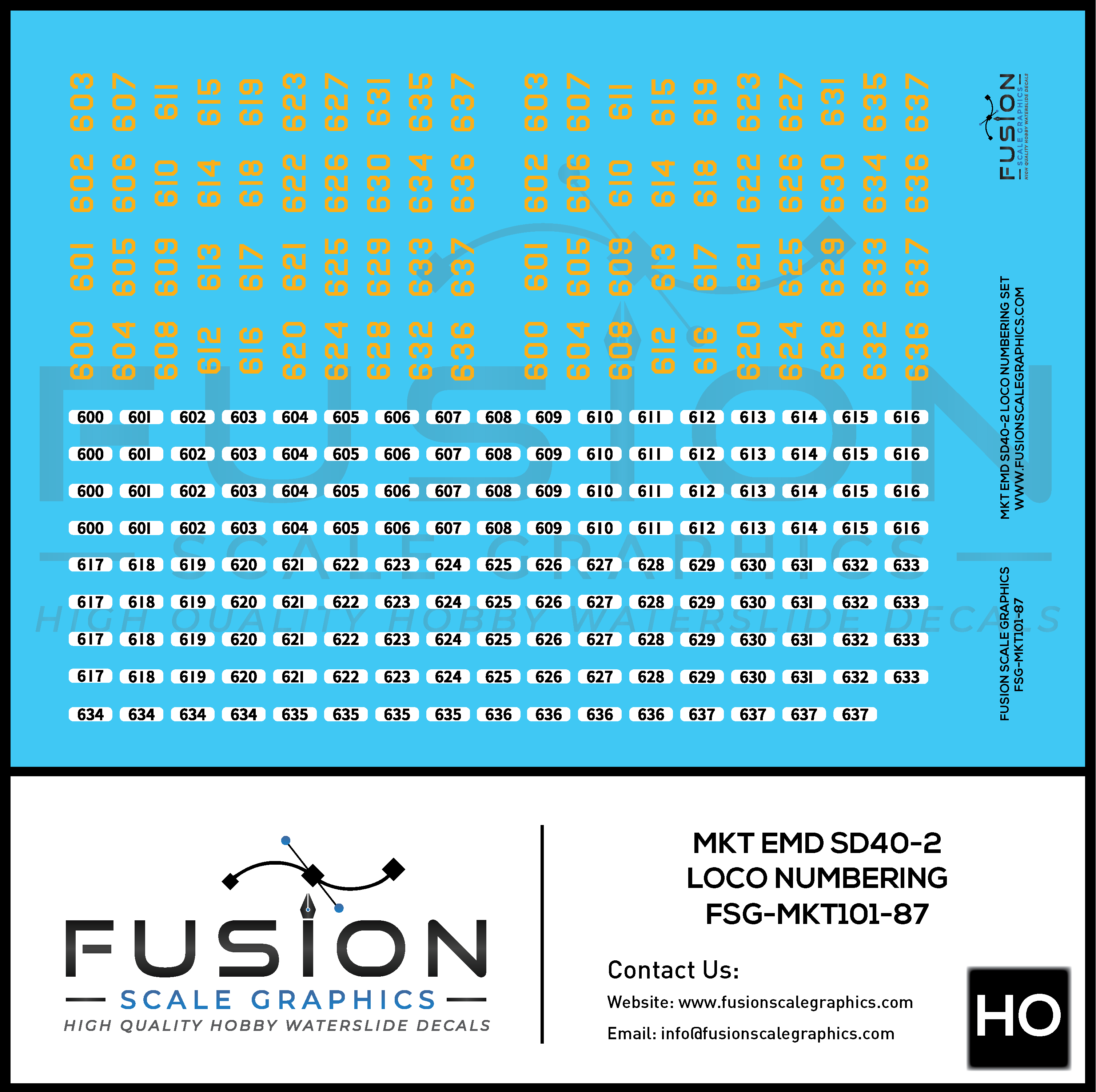 HO Scale MKT EMD SD40-2 Locomotive Numbering Decal Set Fusion Scale Graphics