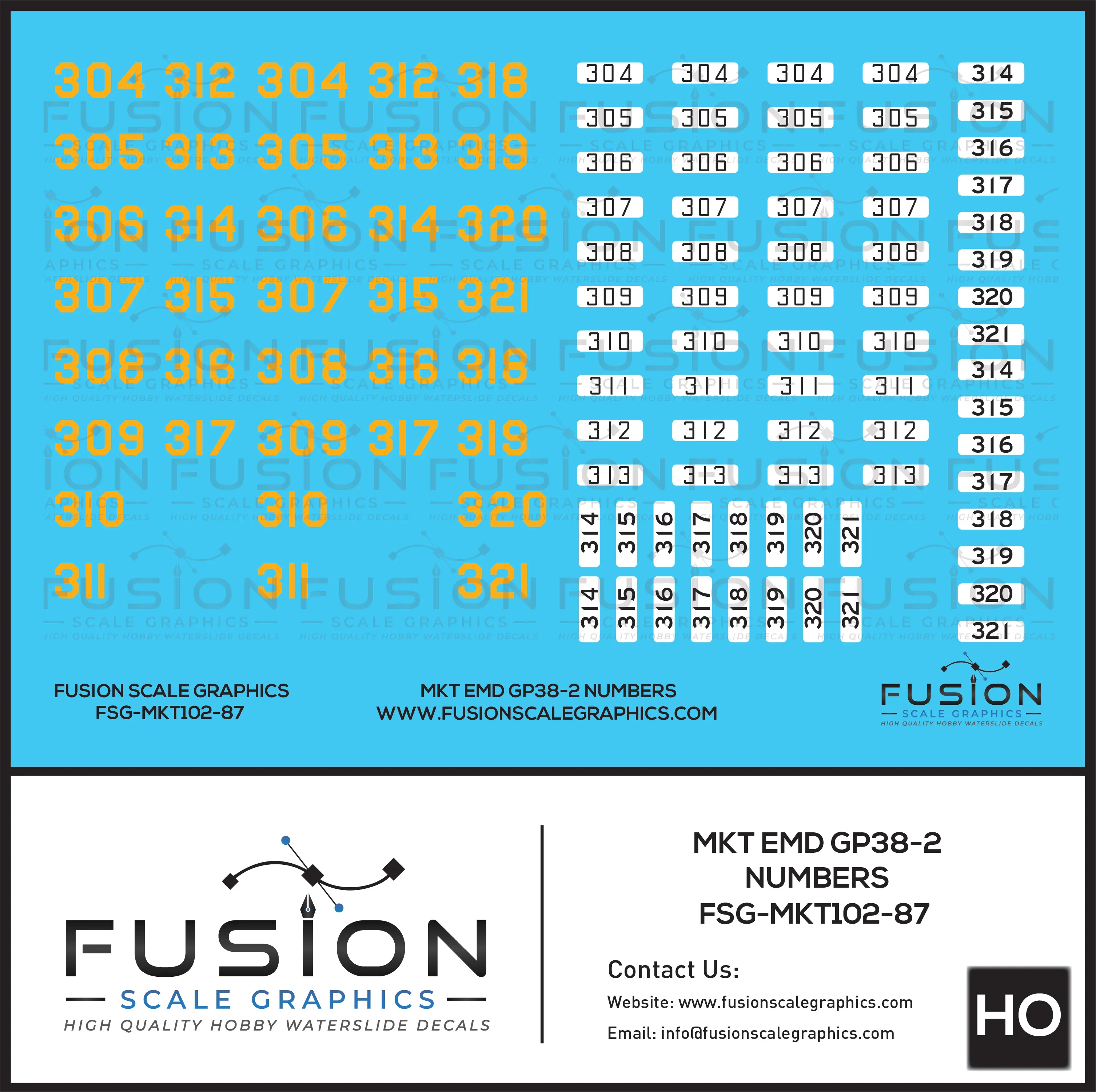 HO Scale MKT EMD GP38-2 Locomotive Numbers Decal Set Fusion Scale Graphics