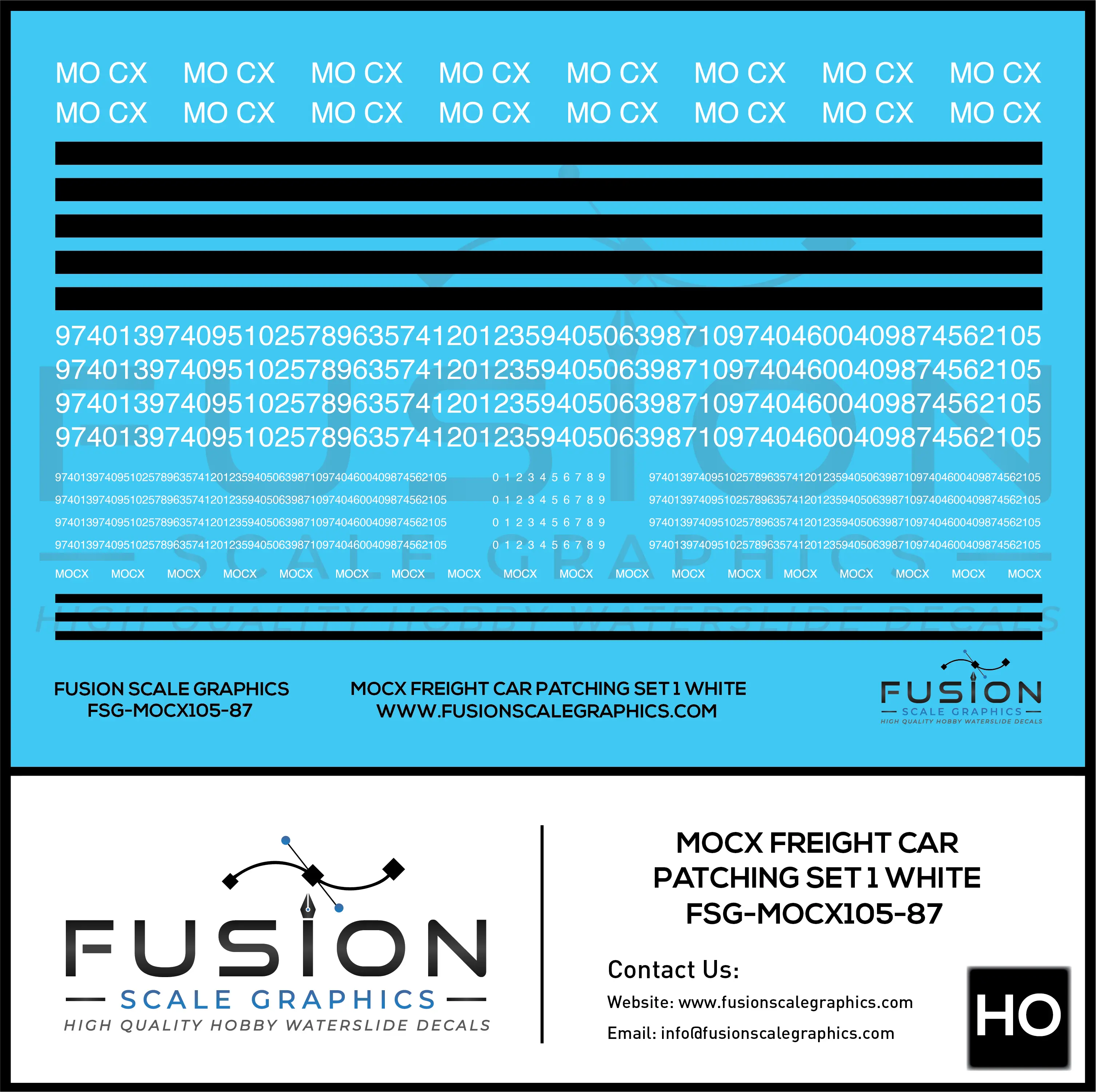 HO Scale White MOCX Covered Hoppers Patching Decal Set 1 Fusion Scale Graphics