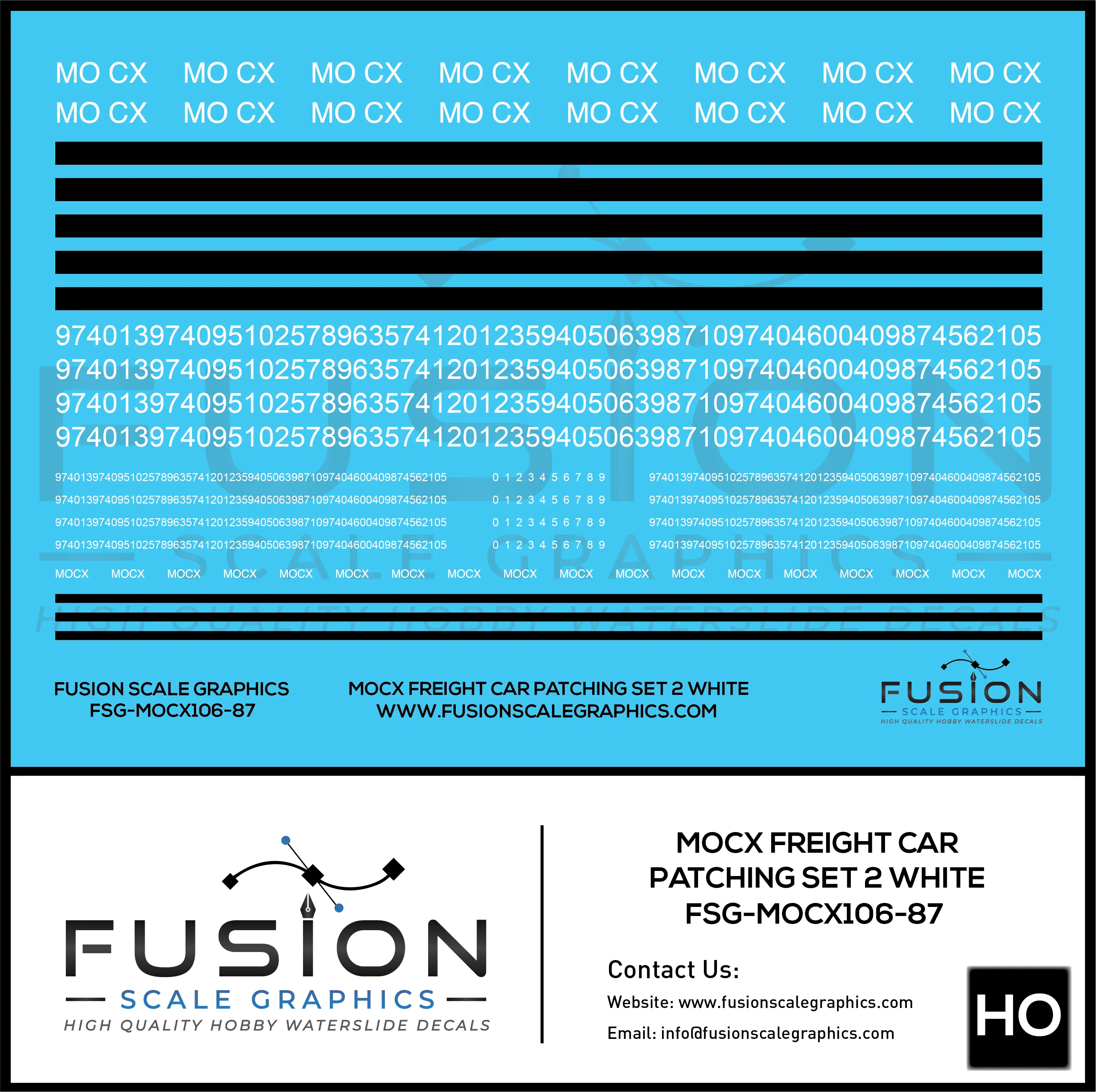 HO Scale White MOCX Covered Hoppers Patching Decal Set 2 Fusion Scale Graphics