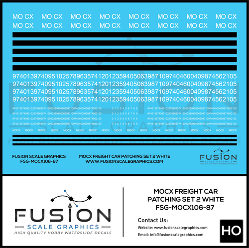 HO Scale White MOCX Covered Hoppers Patching Decal Set 2 Fusion Scale Graphics