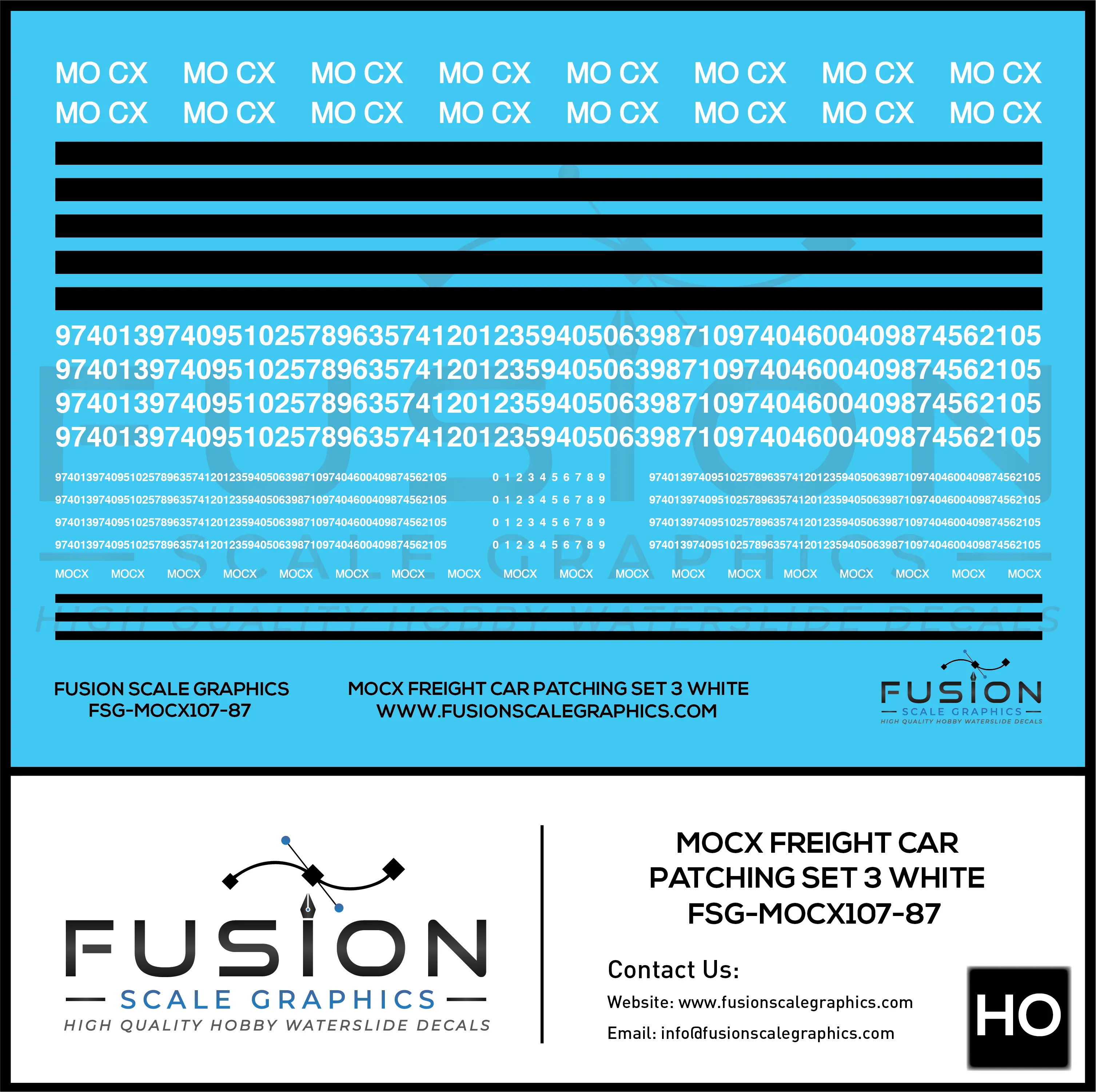 HO Scale White MOCX Covered Hoppers Patching Decal Set 3 - Front Range Hobbies