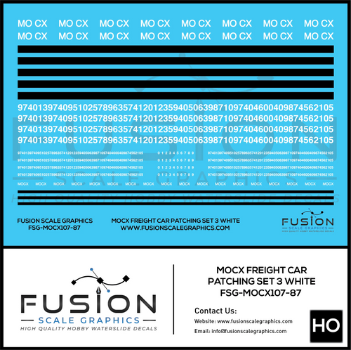 HO Scale White MOCX Covered Hoppers Patching Decal Set 3 - Front Range Hobbies
