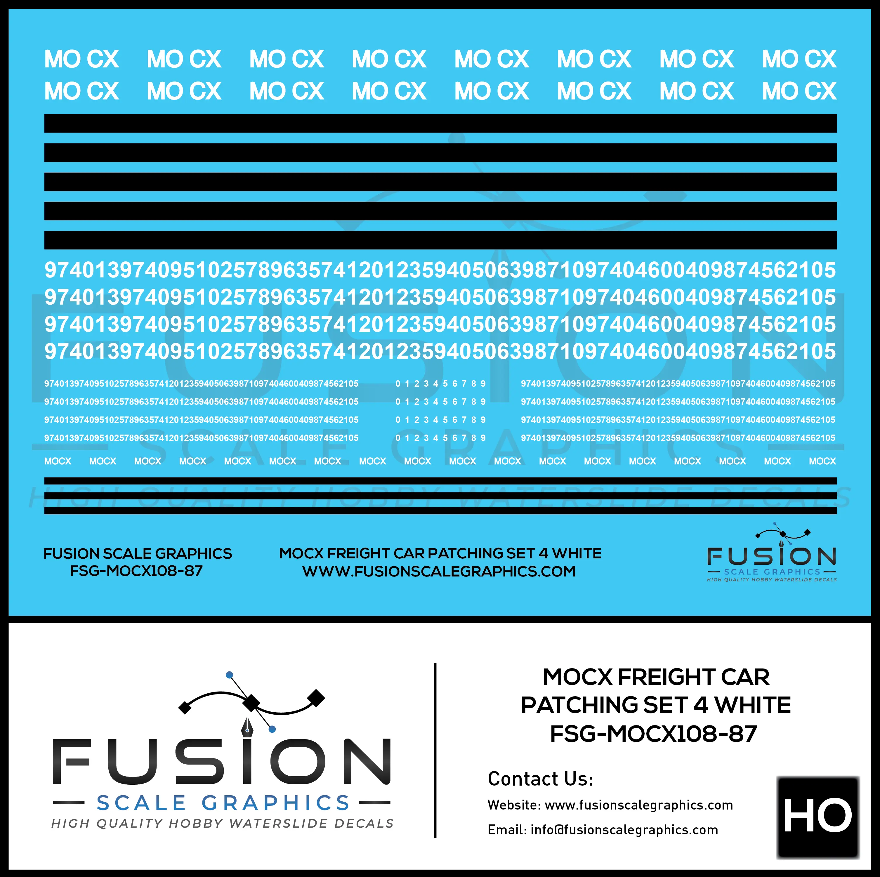 HO Scale White MOCX Covered Hoppers Patching Decal Set 4 Fusion Scale Graphics