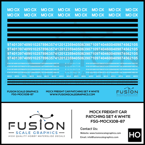 HO Scale White MOCX Covered Hoppers Patching Decal Set 4 Fusion Scale Graphics