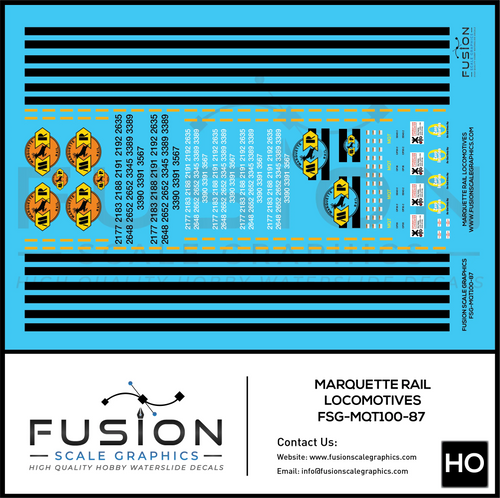 HO Scale Marquette Rail Locomotives Decal Set Fusion Scale Graphics