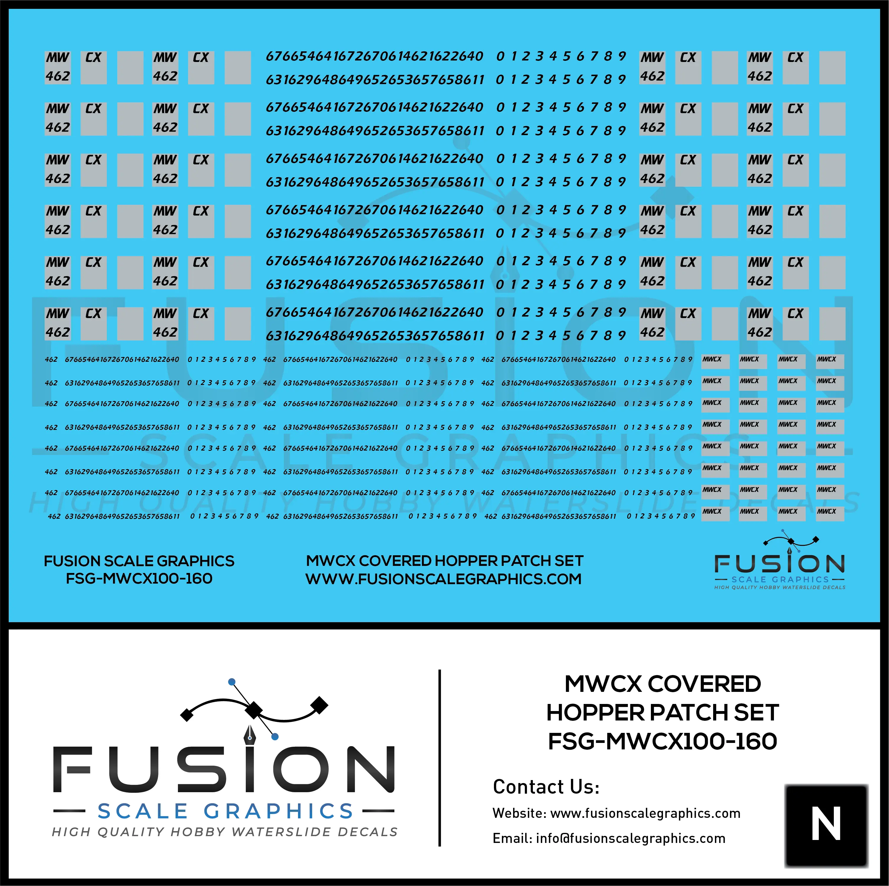 N Scale MWCX Covered Hopper Patching Decal Set Fusion Scale Graphics