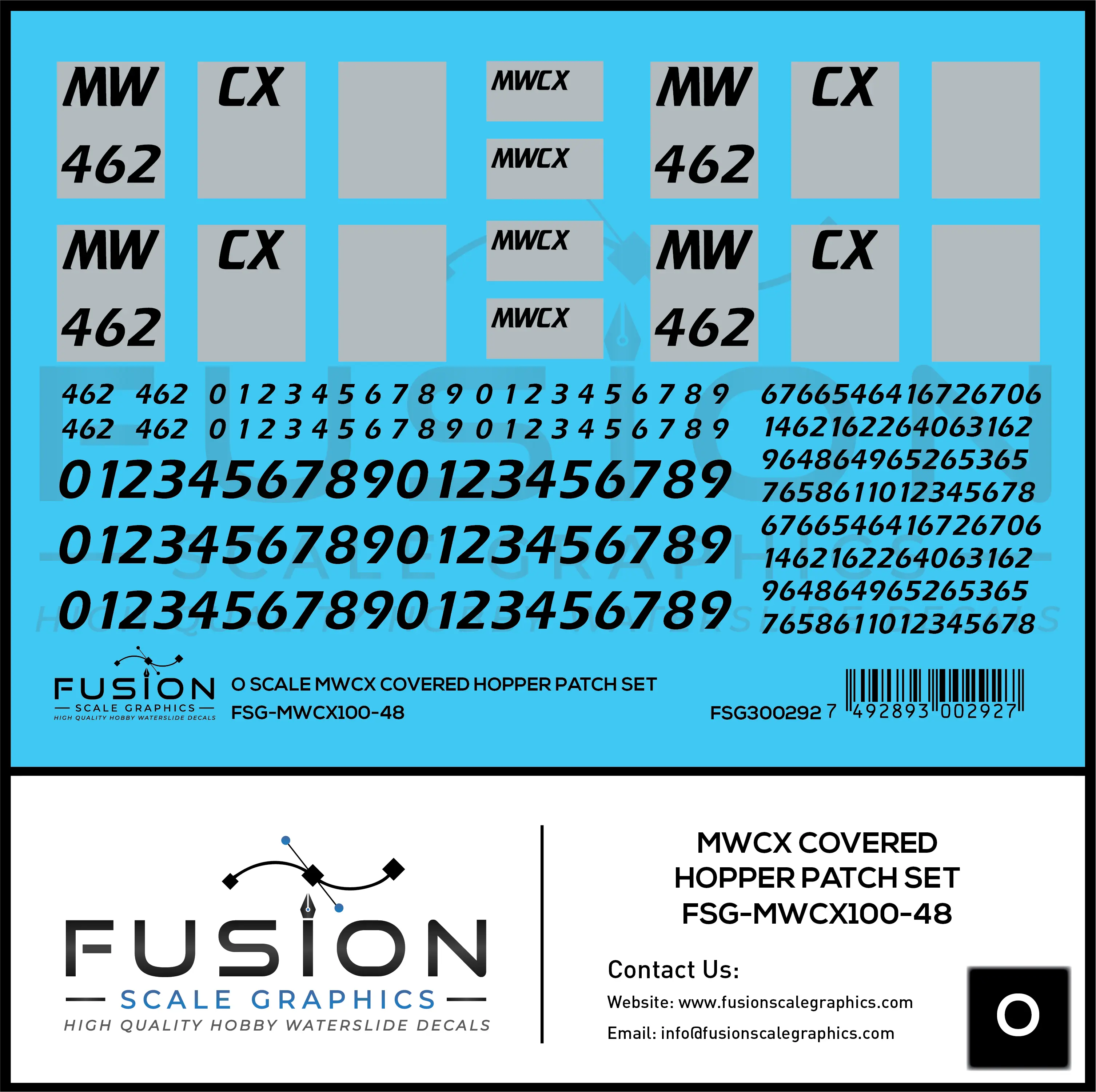 O Scale MWCX Covered Hopper Patching Decal Set Fusion Scale Graphics