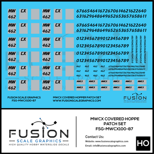 HO Scale MWCX Covered Hopper Patching Decal Set Fusion Scale Graphics