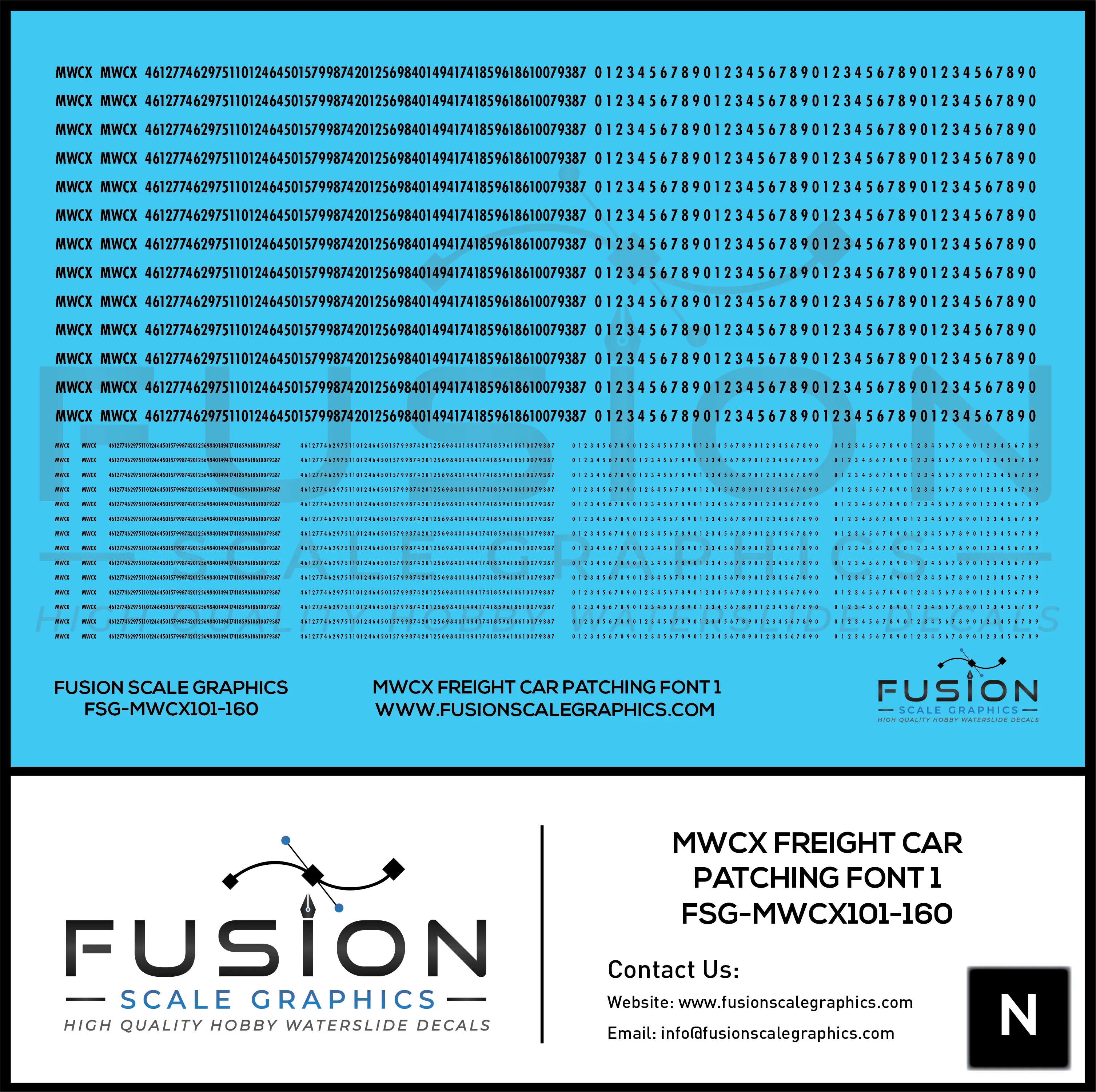 N Scale MWCX Freight Car Patching Font 1 Decal Set Fusion Scale Graphics