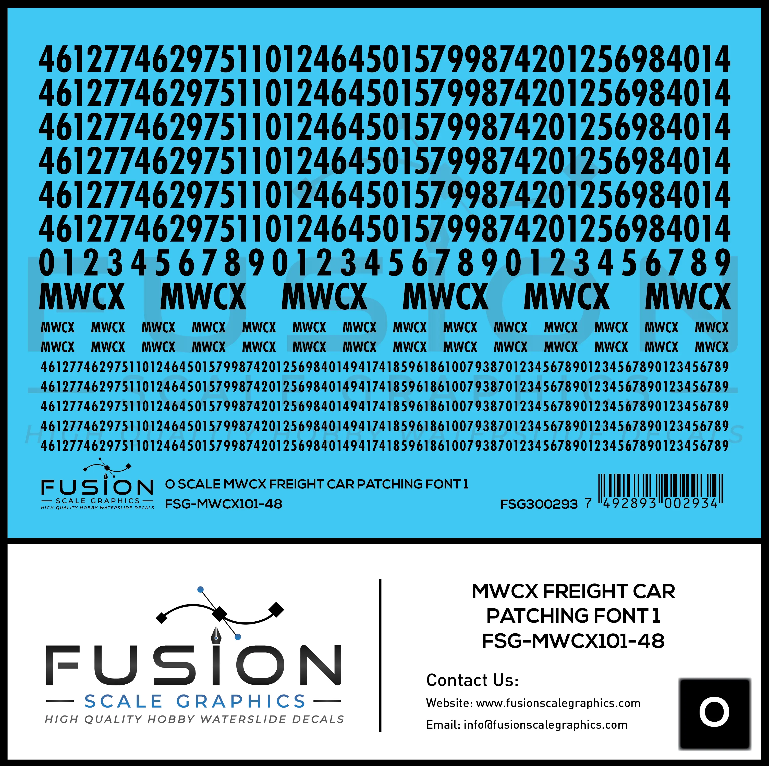 O Scale MWCX Freight Car Patching Font 1 Decal Set Fusion Scale Graphics