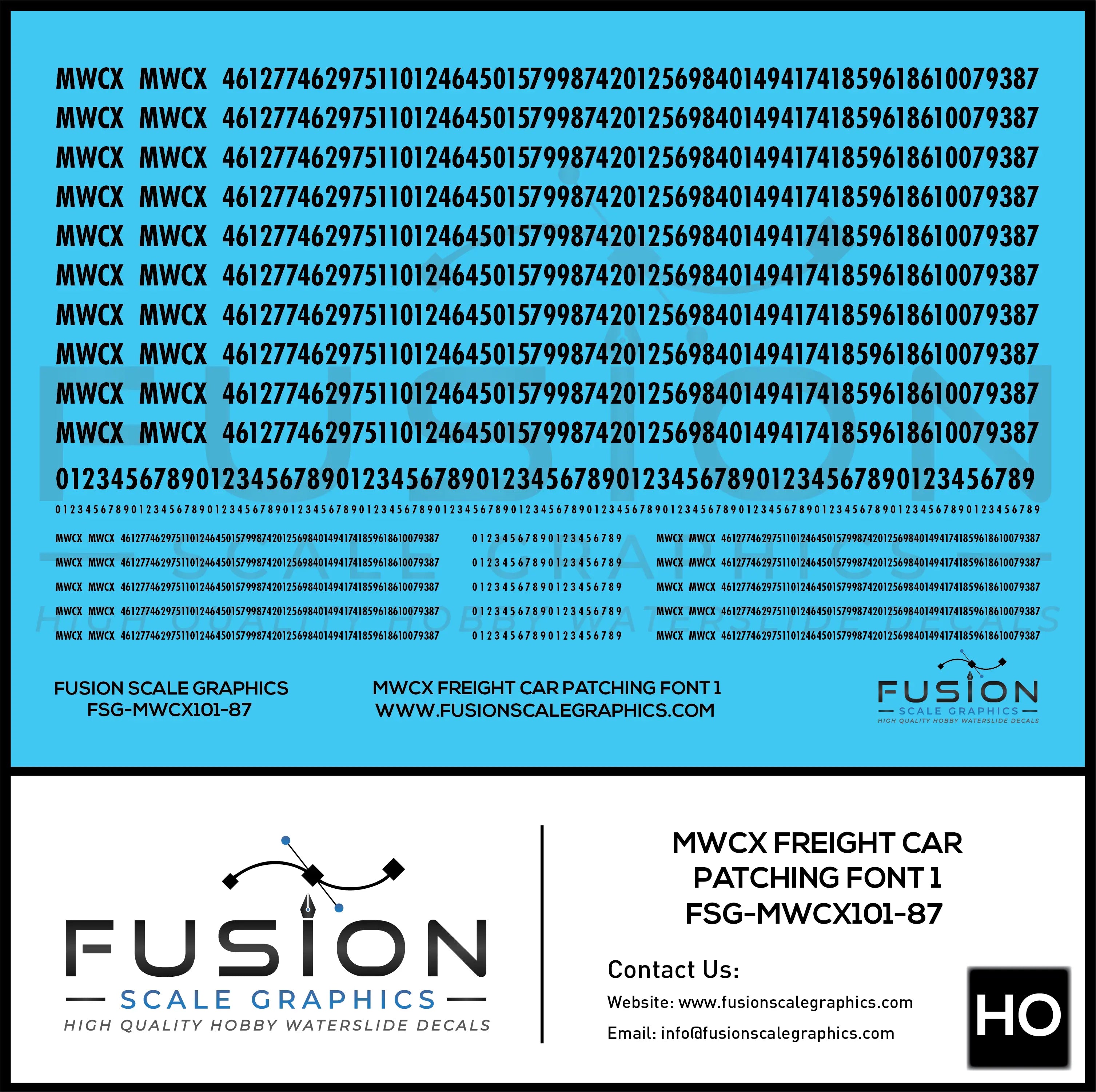 HO Scale MWCX Freight Car Patching Decal Set Font 1 Fusion Scale Graphics