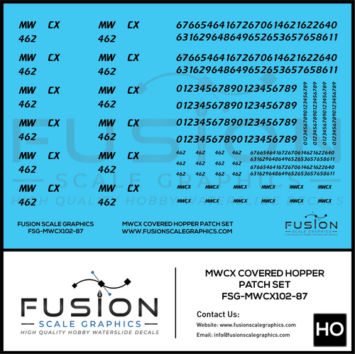 HO Scale MWCX Covered Hopper Patching Decal Set Fusion Scale Graphics