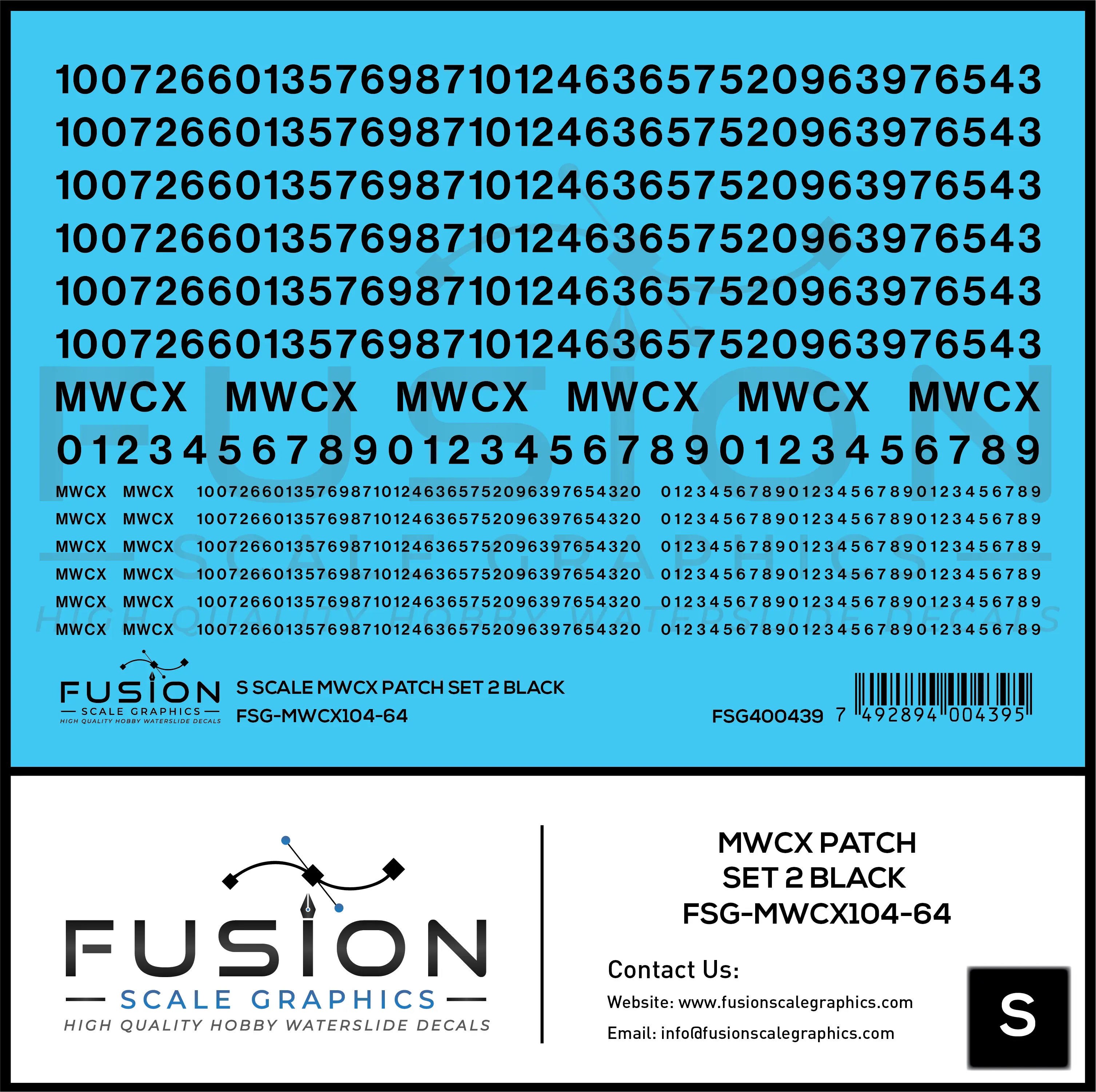 S Scale MWCX Freight Car Patching Decal Set 2 Black Fusion Scale Graphics