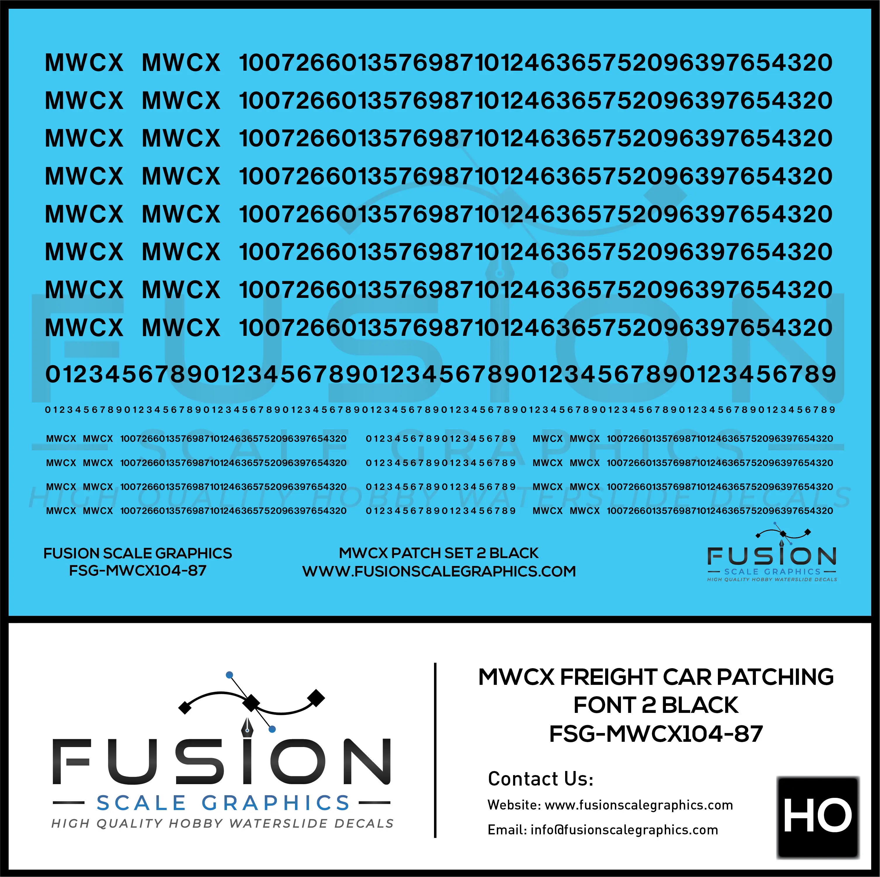 HO Scale MWCX Freight Car Patching Decal Set 2 Black Fusion Scale Graphics