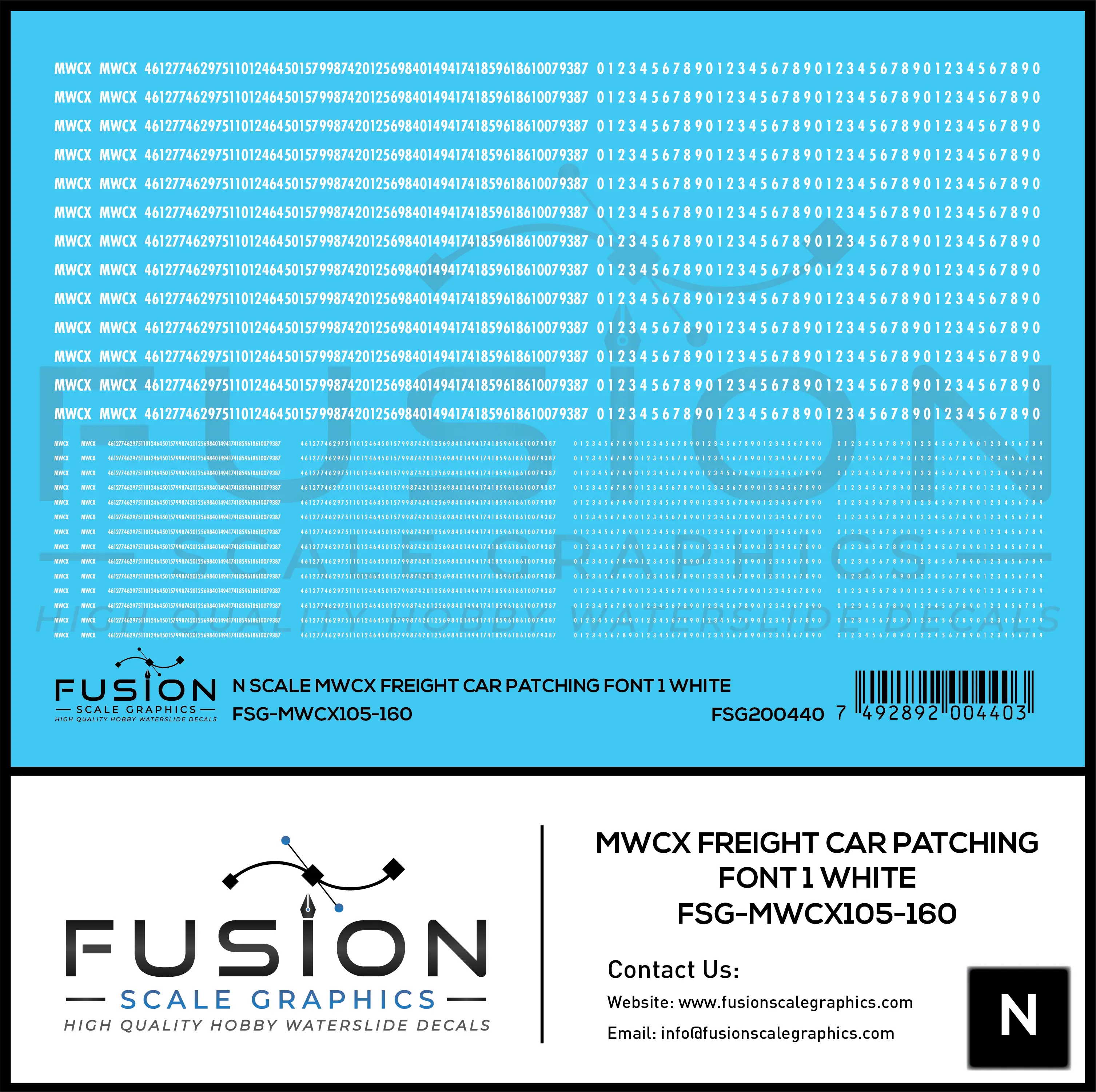 N Scale MWCX Freight Car Patching Decal Set Font 1 White Fusion Scale Graphics