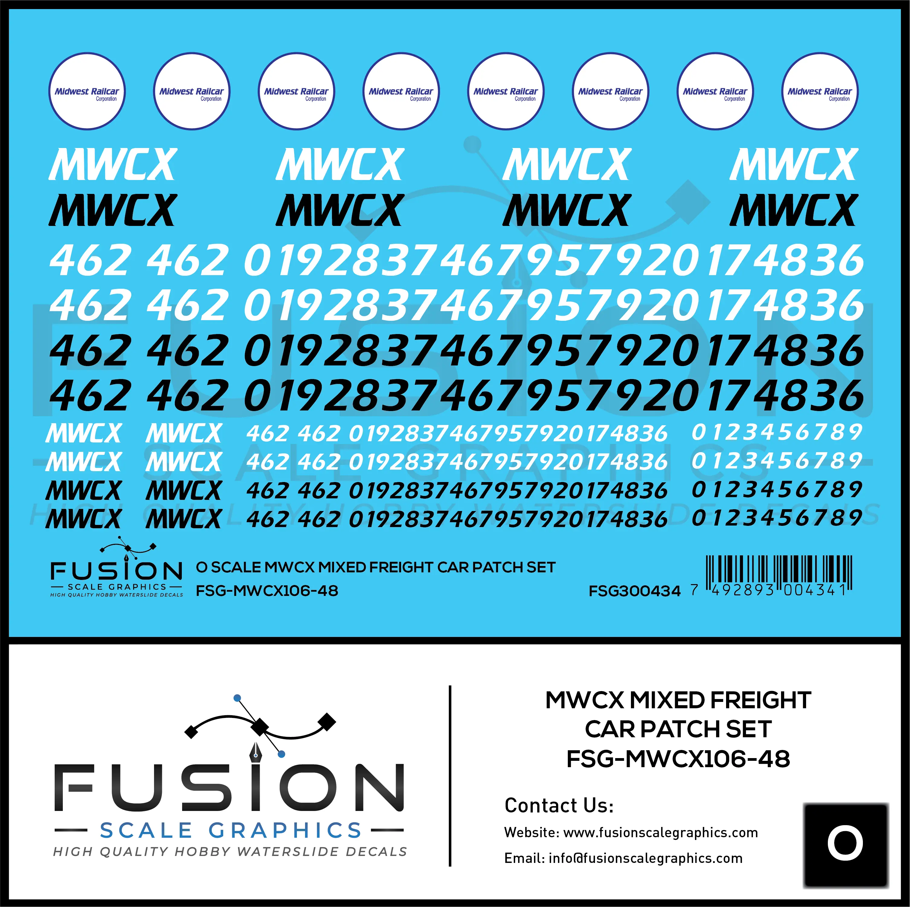 O Scale MWCX Mixed Freight Car Patching Decal Set Fusion Scale Graphics