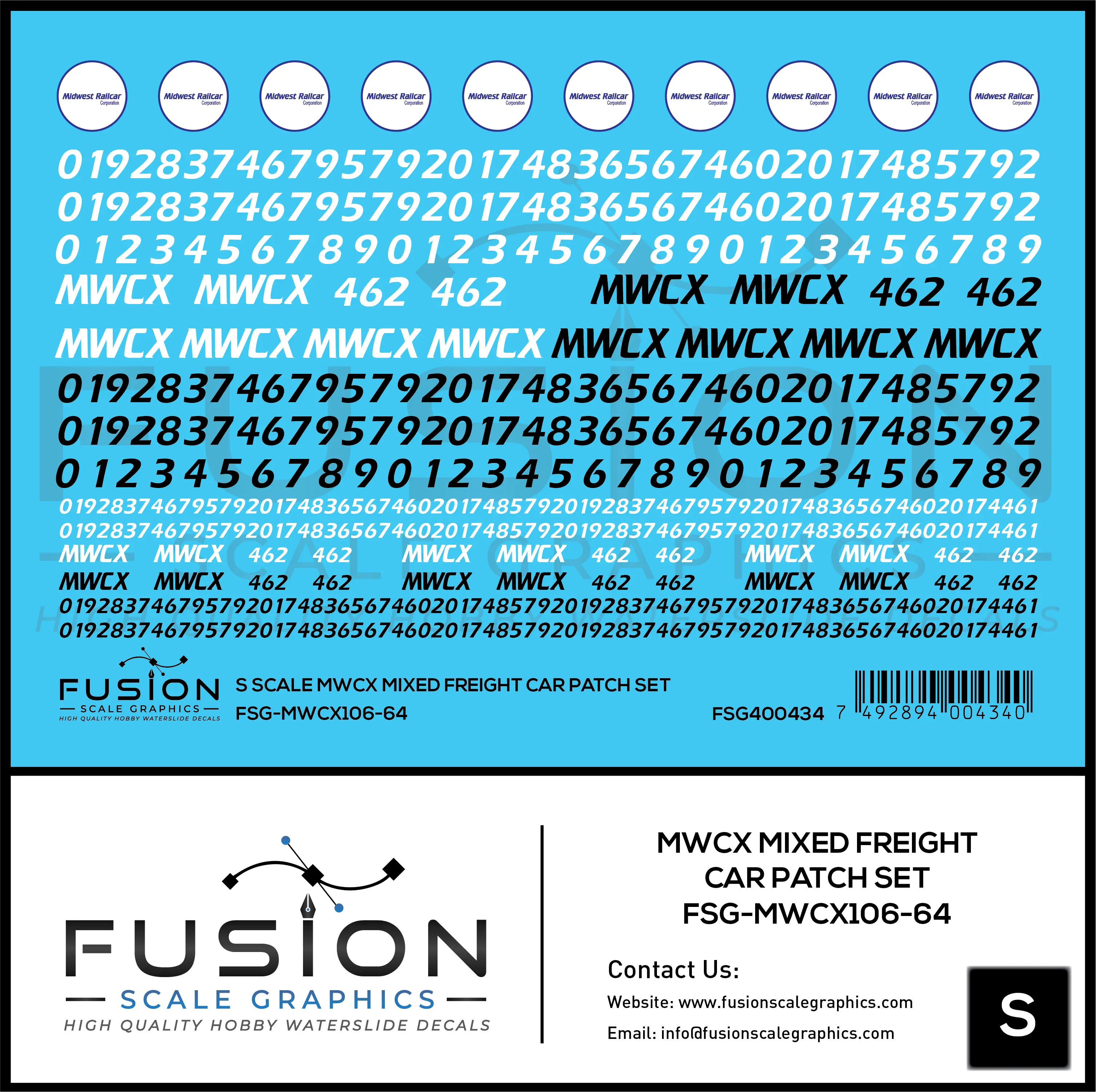 S Scale MWCX Mixed Freight Car Patching Decal Set Fusion Scale Graphics