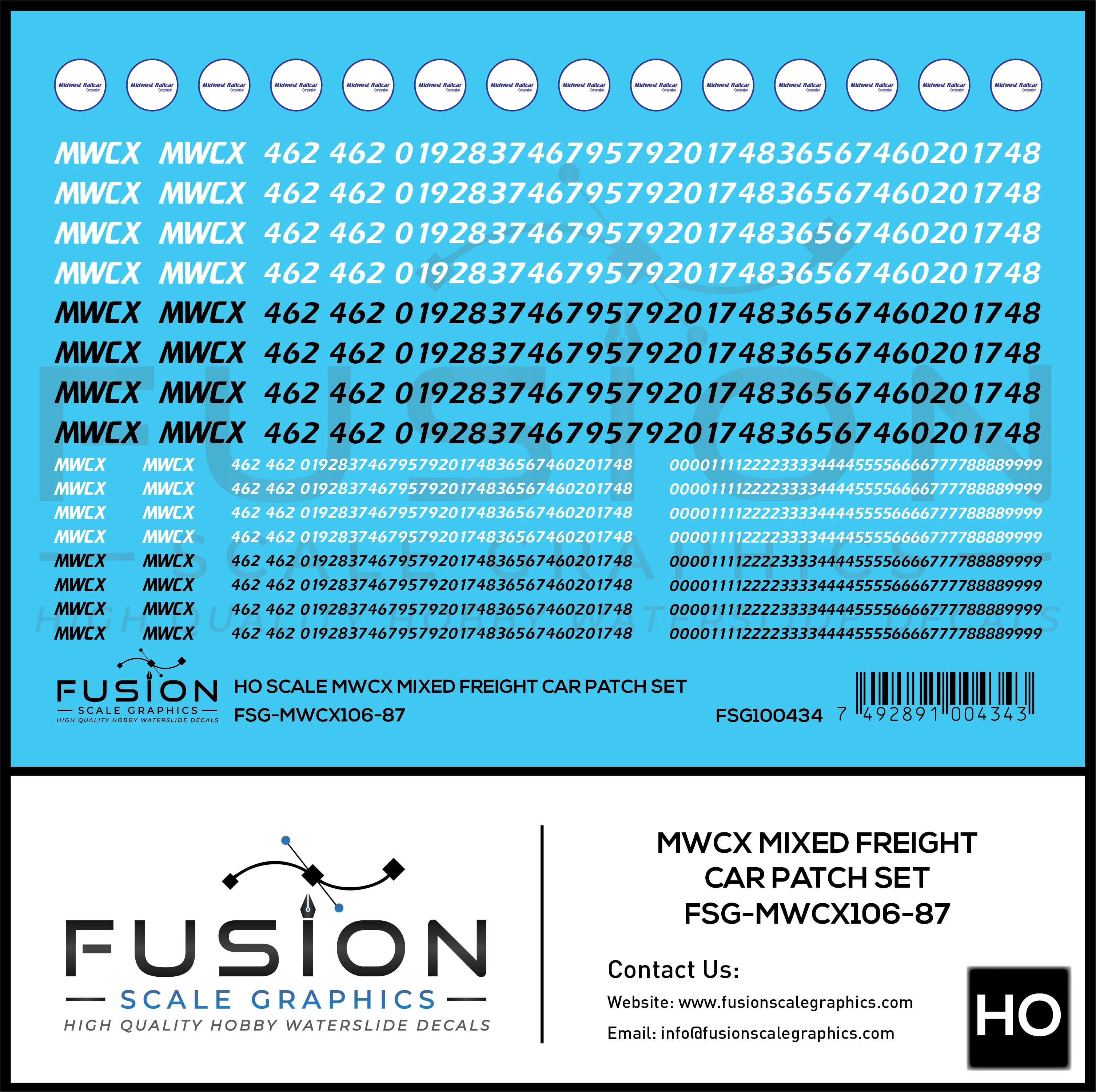 HO Scale MWCX Mixed Freight Car Patching Decal Set Fusion Scale Graphics
