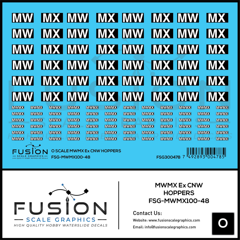 O Scale MWMX Ex CNW Covered Hoppers Patch Decal Set Fusion Scale Graphics