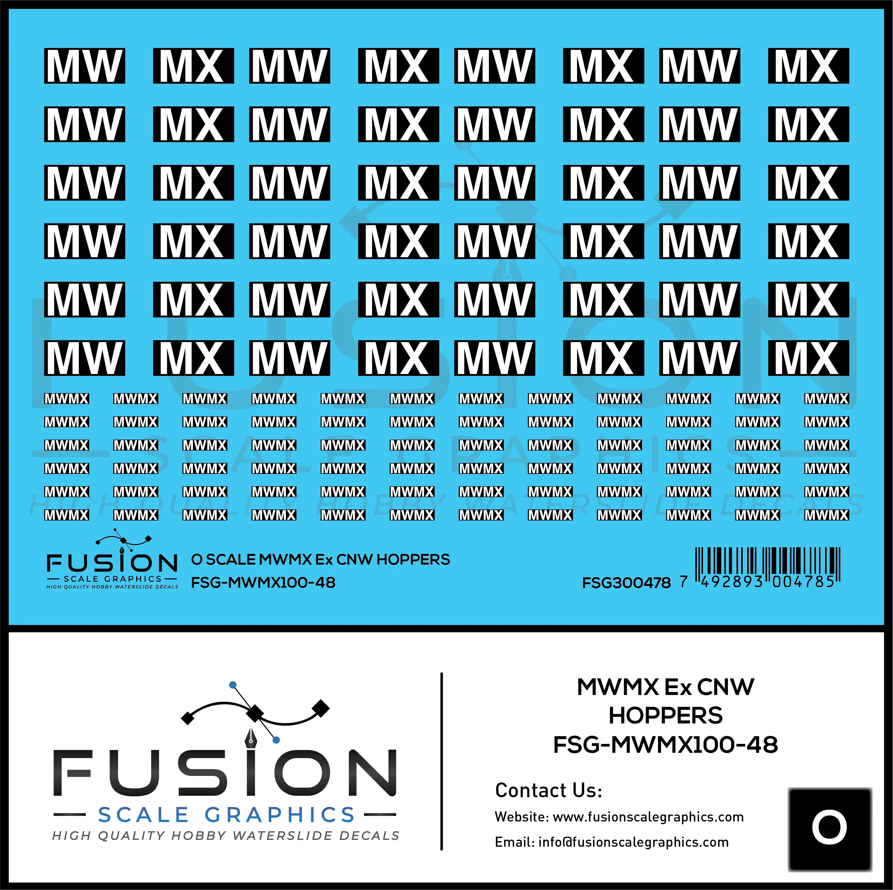 O Scale MWMX Ex CNW Covered Hoppers Patch Decal Set Fusion Scale Graphics