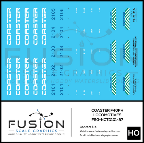 HO Scale Coster F40PH Locomotives Decal Set Fusion Scale Graphics