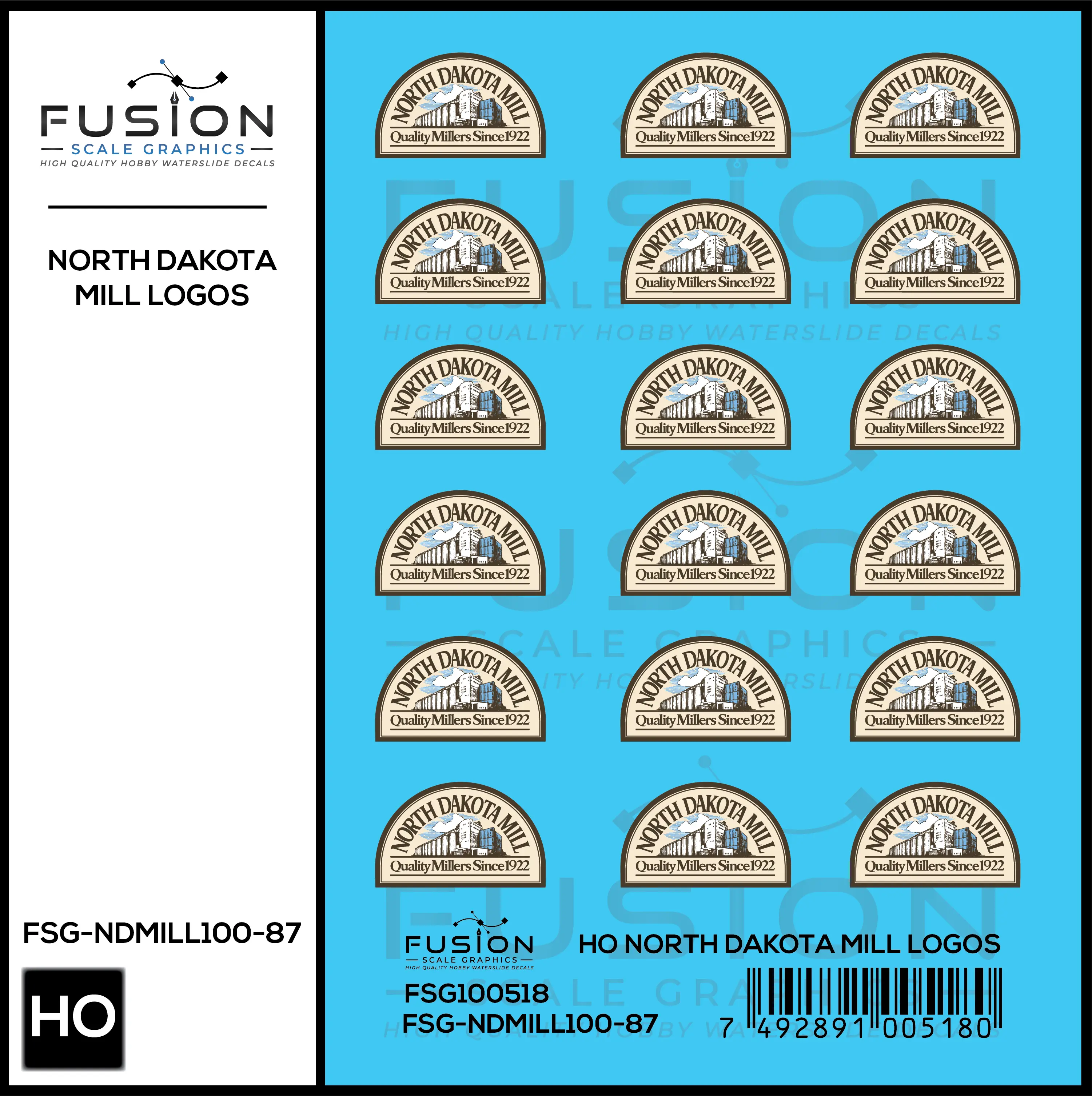 HO Scale North Dakota Mills Pressure Side Hopper Logos Decal Set Fusion Scale Graphics