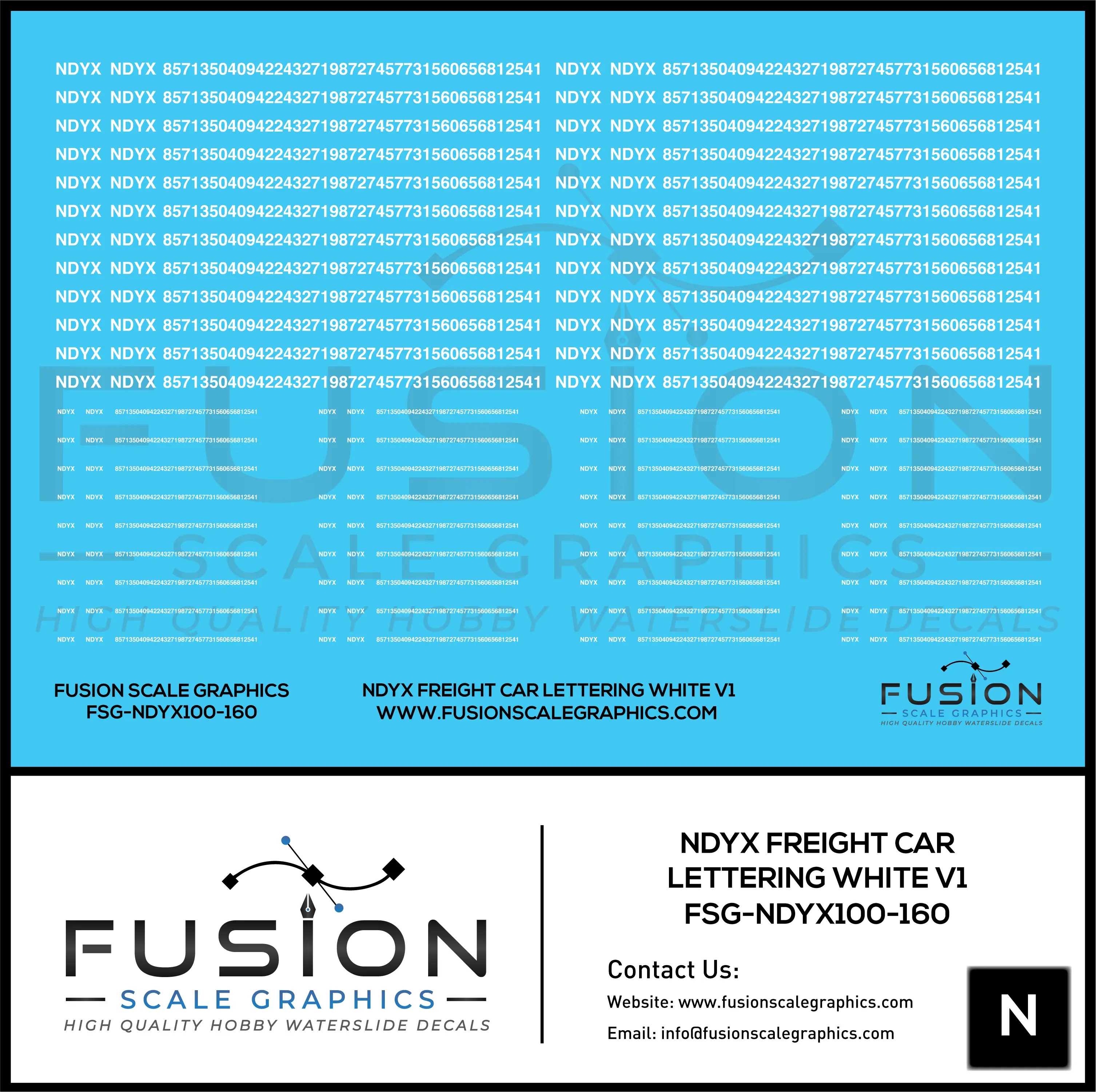 N Scale White NDYX Freight Car Lettering Decal Set - Front Range Hobbies