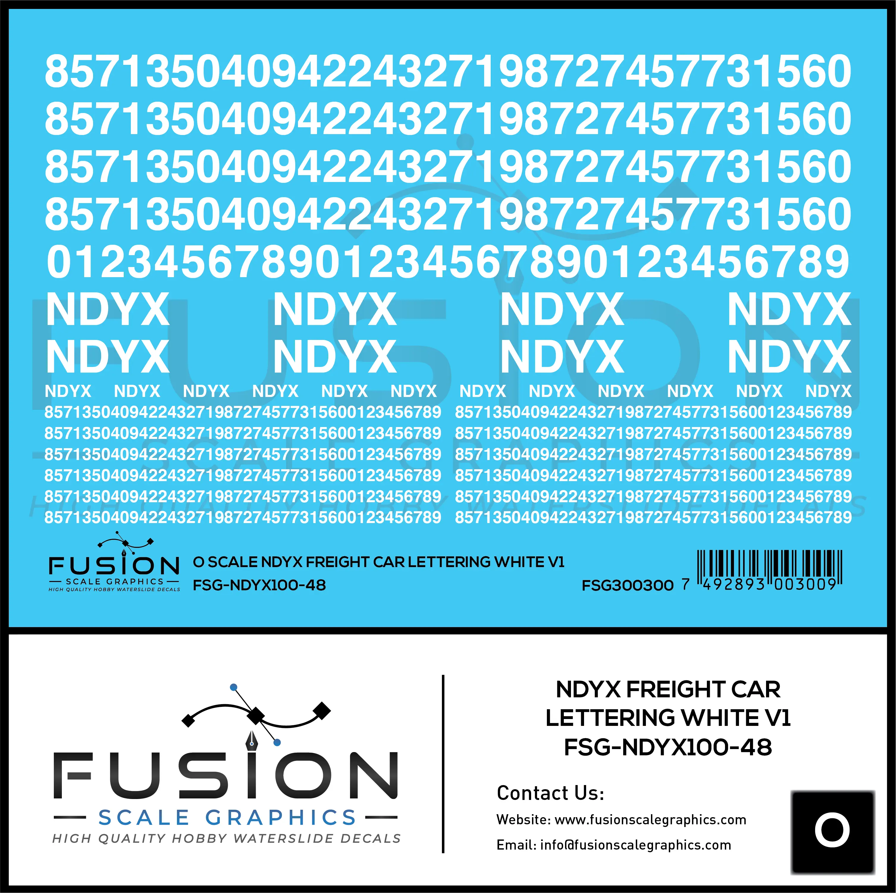 O Scale NDYX White Freight Car Lettering V1 Decal Set Fusion Scale Graphics