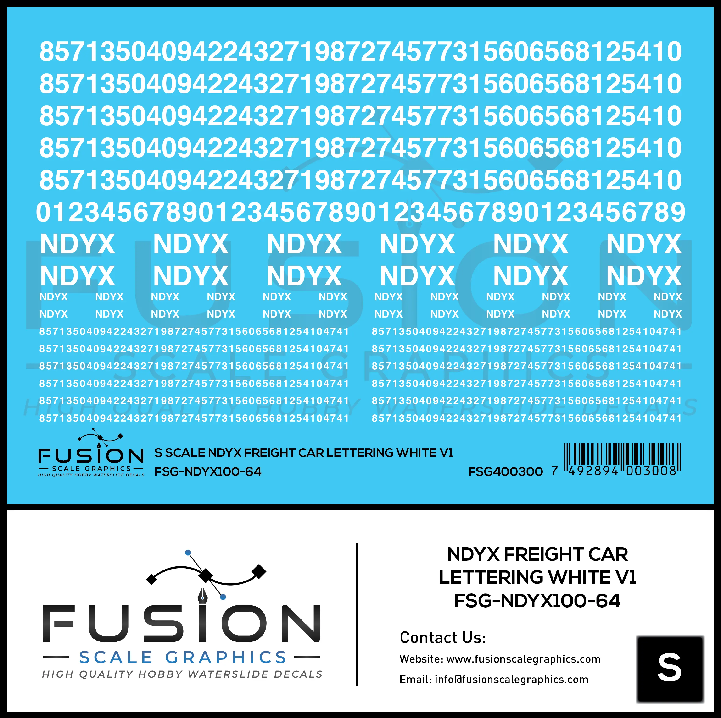 S Scale NDYX White Freight Car Lettering V1 Decal Set Fusion Scale Graphics