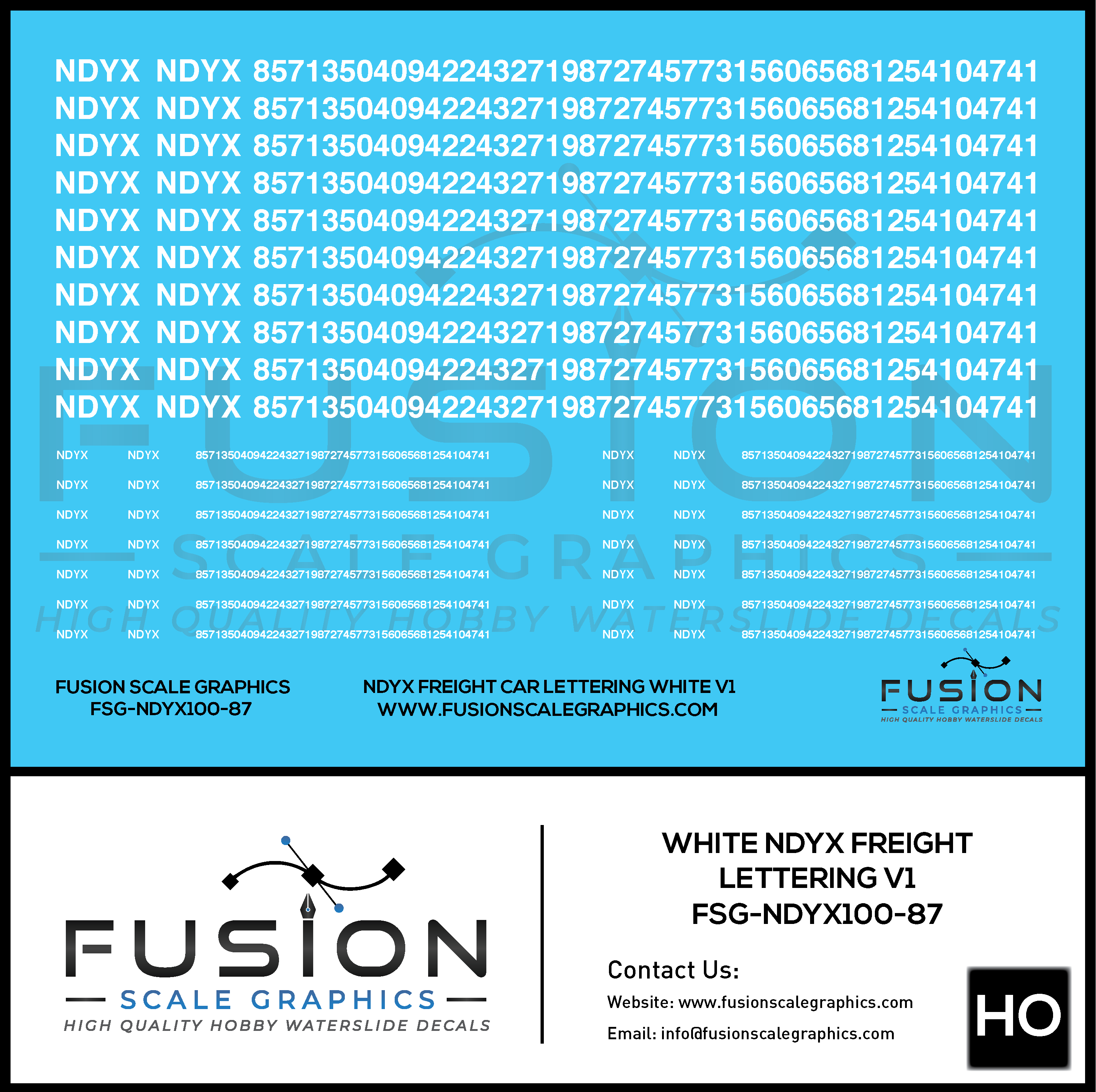 HO Scale White NDYX Freight Car Lettering Decal Set Fusion Scale Graphics