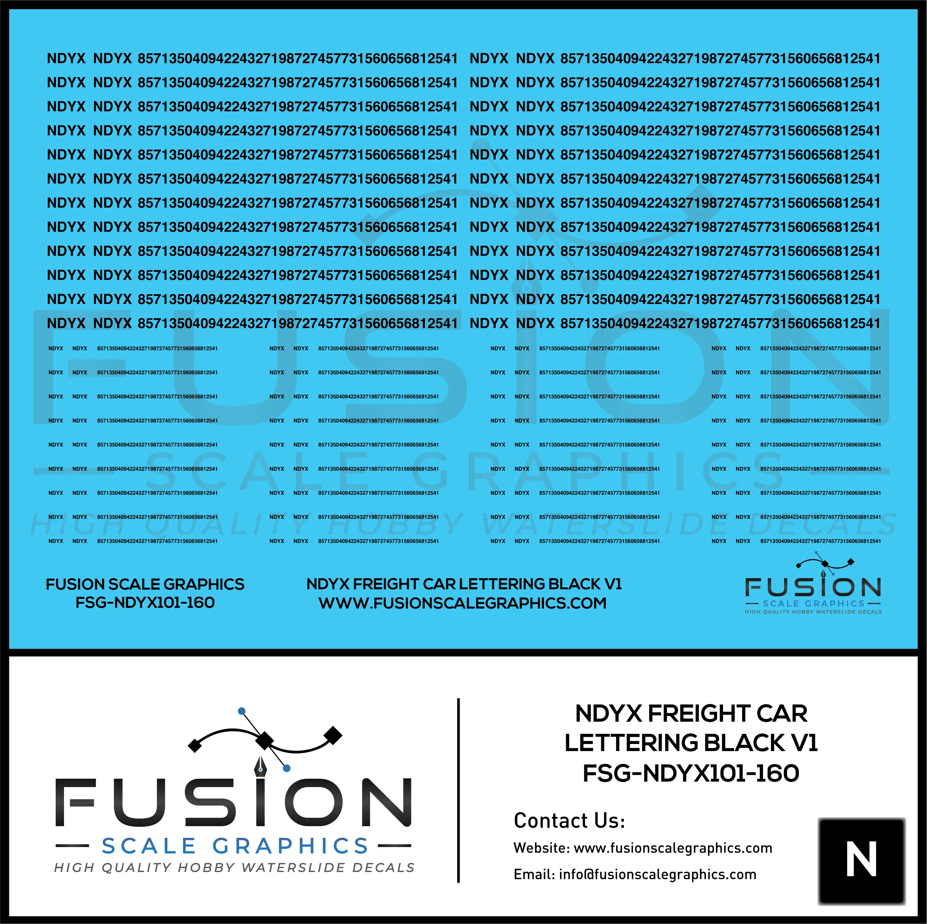 N Scale Black NDYX Freight Car Lettering Decal Set Fusion Scale Graphics