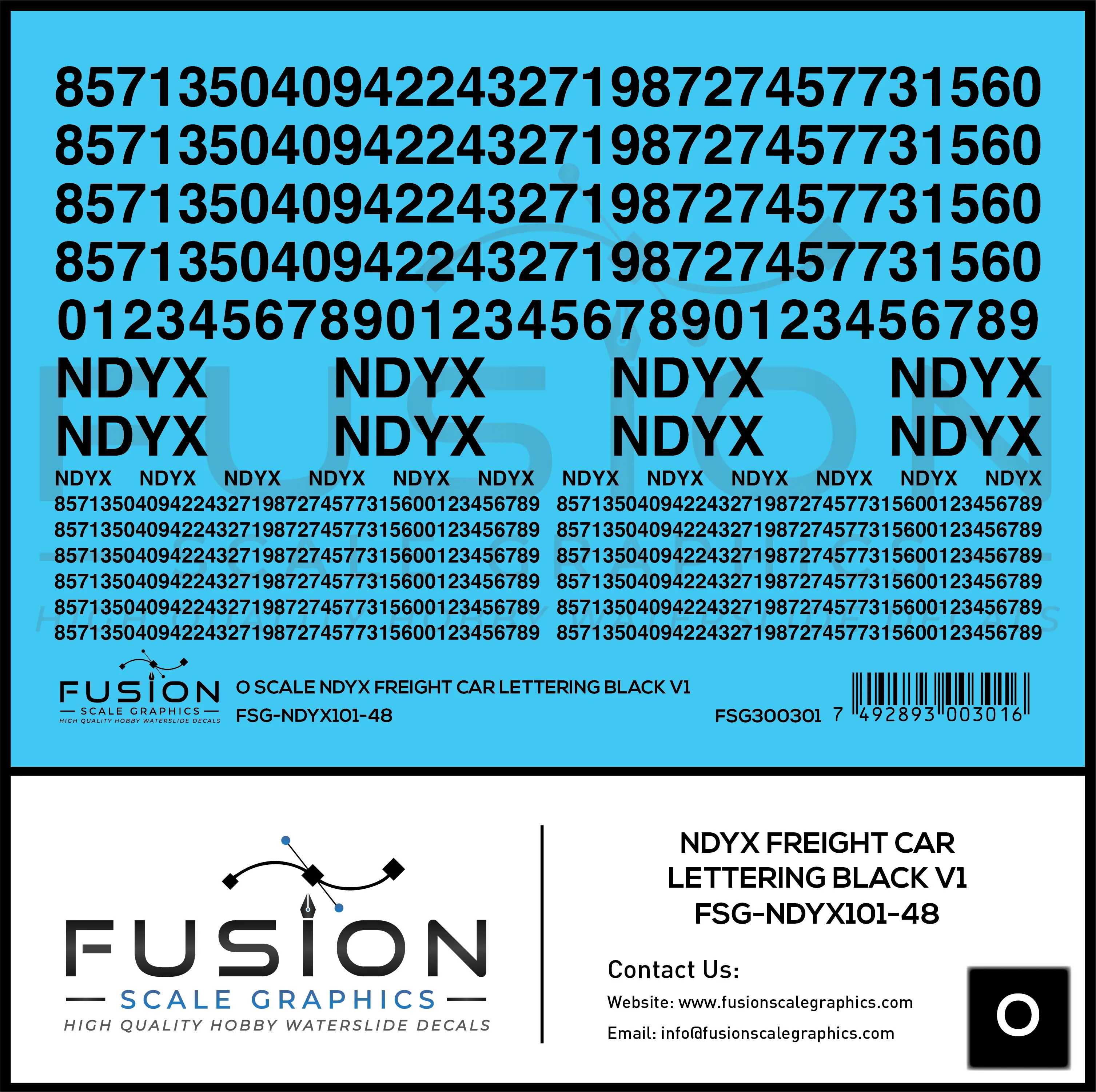 O Scale NDYX Black Freight Car Lettering V1 Decal Set Fusion Scale Graphics