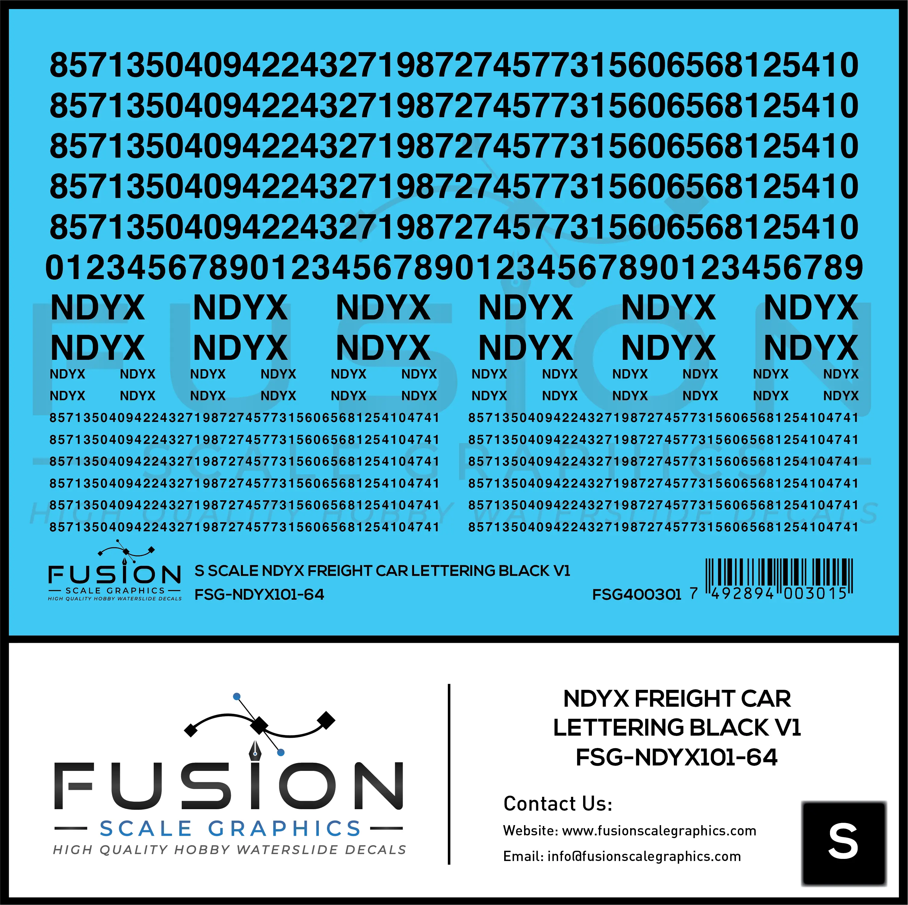 S Scale NDYX Black Freight Car Lettering V1 Decal Set Fusion Scale Graphics