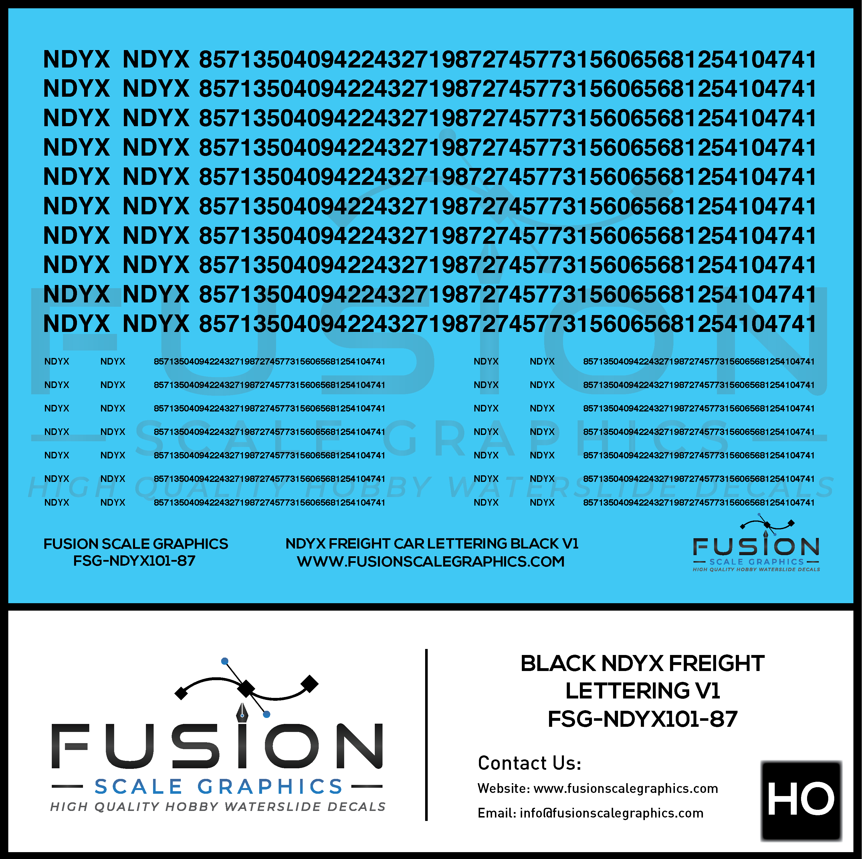HO Scale Black NDYX Freight Car Lettering Decal Set Fusion Scale Graphics