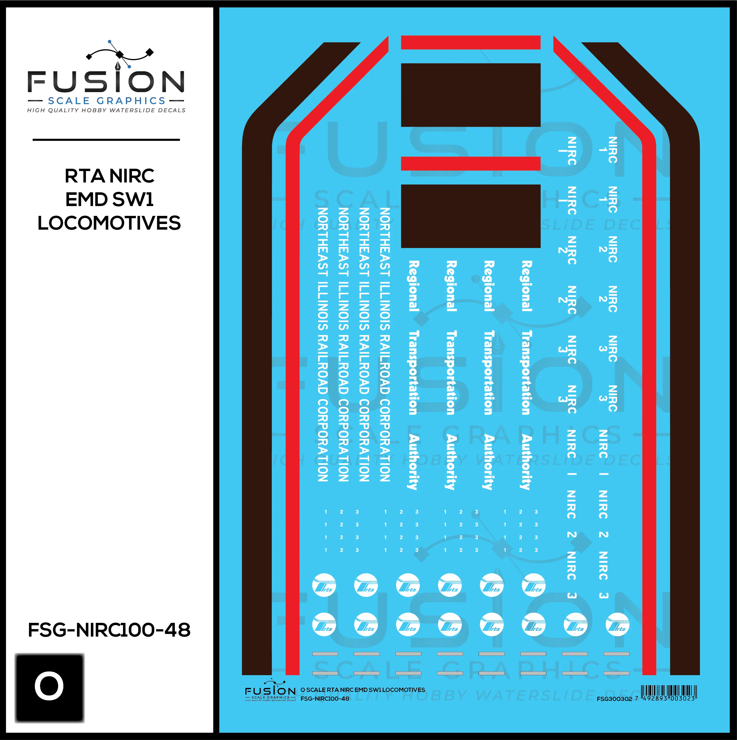 O Scale RTA Northeast Illinois Railroad Corp EMD SW1 Locomotives Decal Set Fusion Scale Graphics