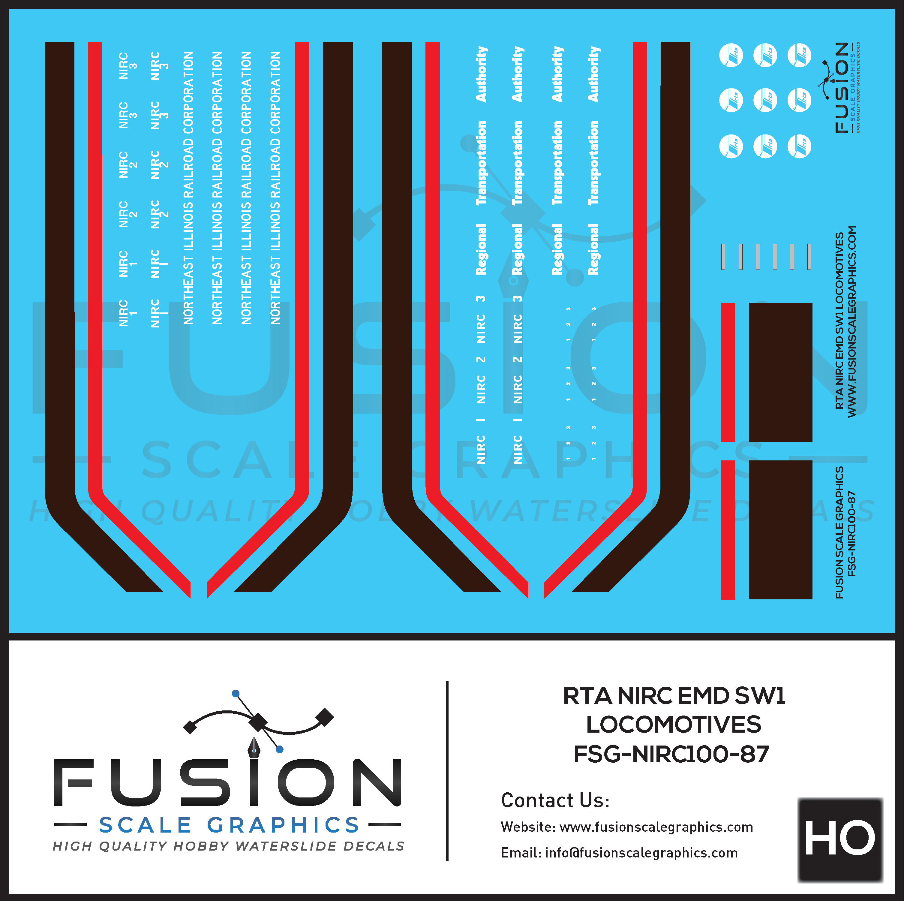 HO Scale RTA NIRC EMD SW1 Locomotive Decal Set Fusion Scale Graphics