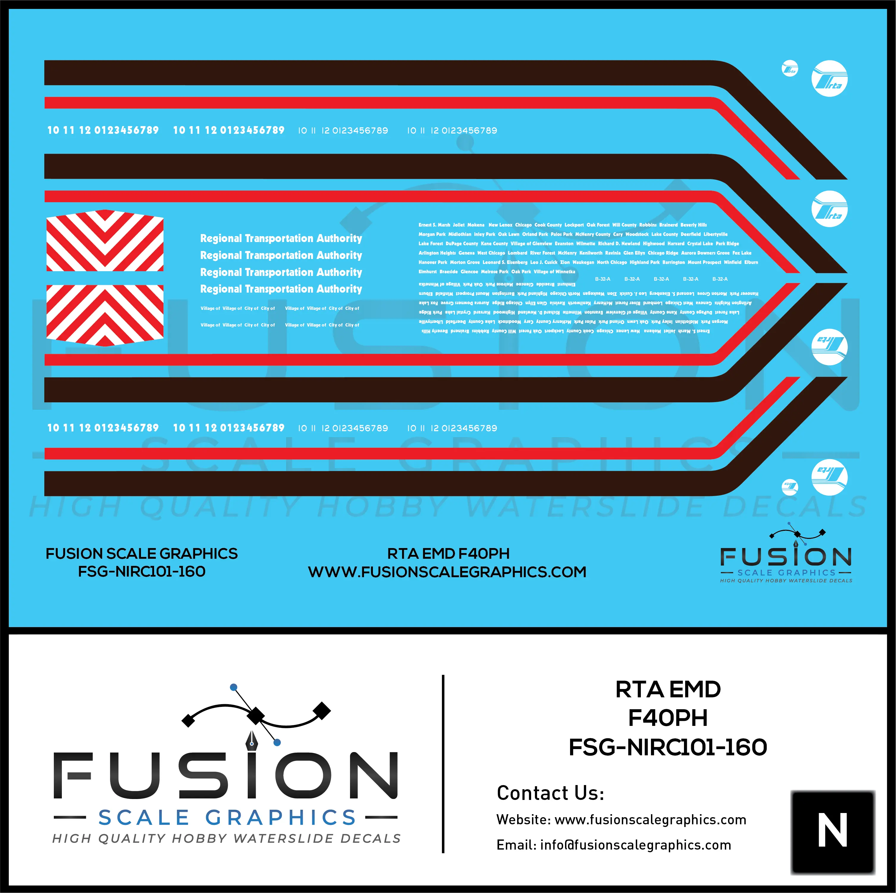 N Scale RTA EMD F40PH Locomotives Decal Set Fusion Scale Graphics