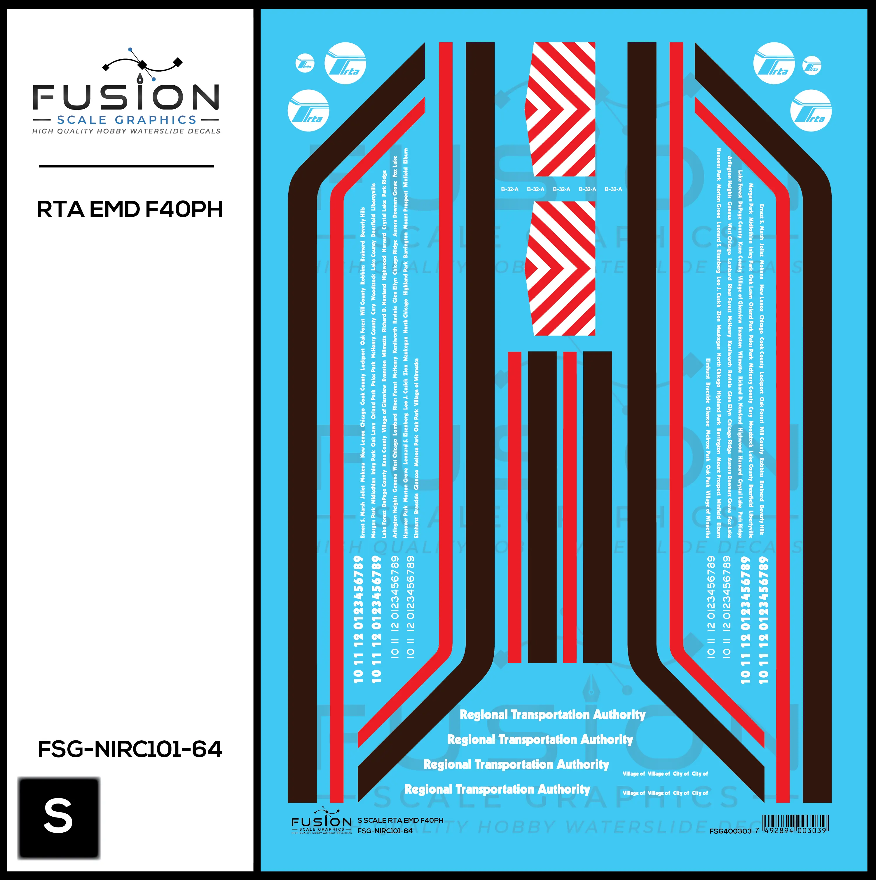 S Scale RTA EMD F40PH Locomotive Decal Set Fusion Scale Graphics