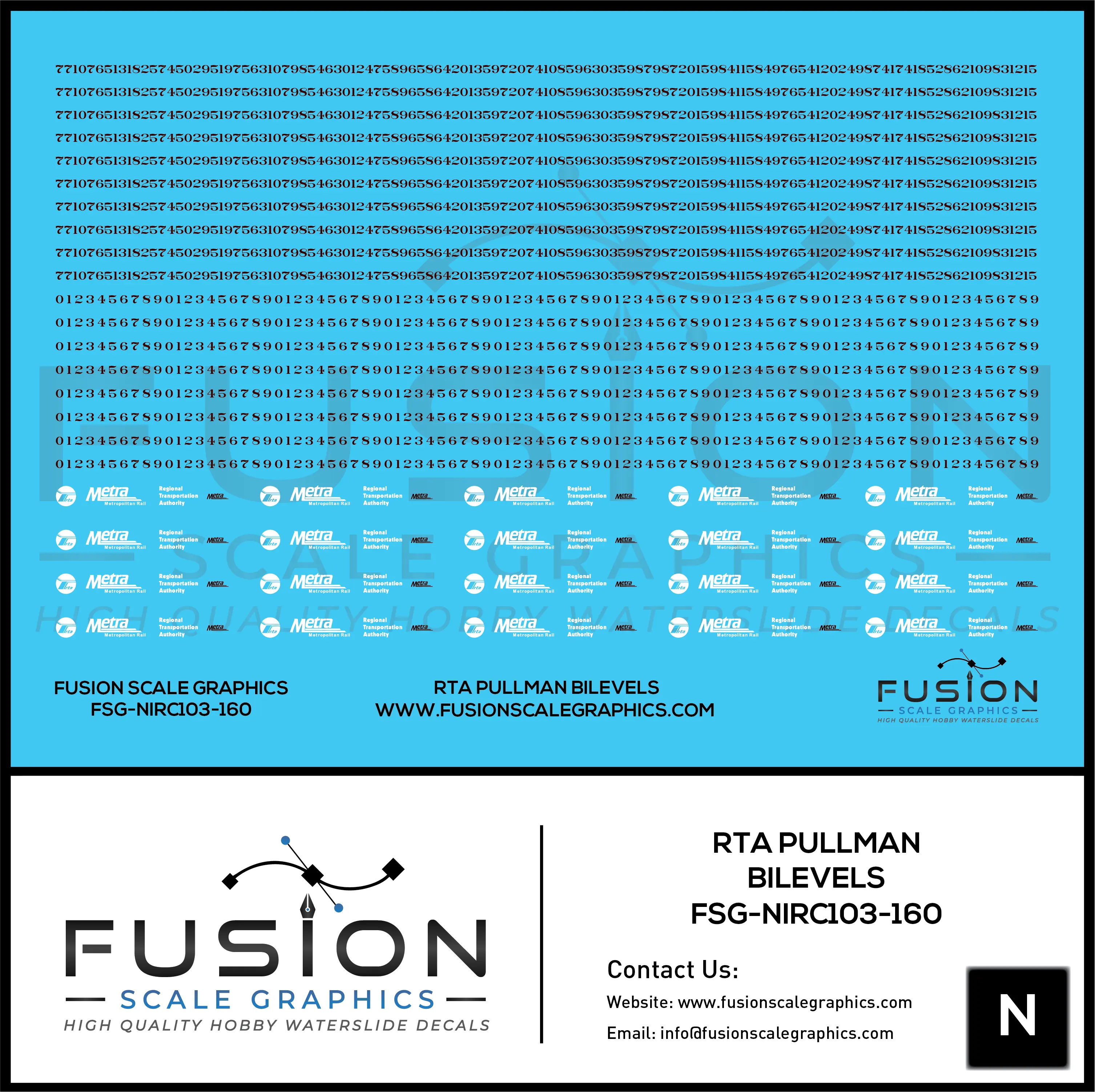 N Scale RTA Pullman BiLevel Decal Set Fusion Scale Graphics