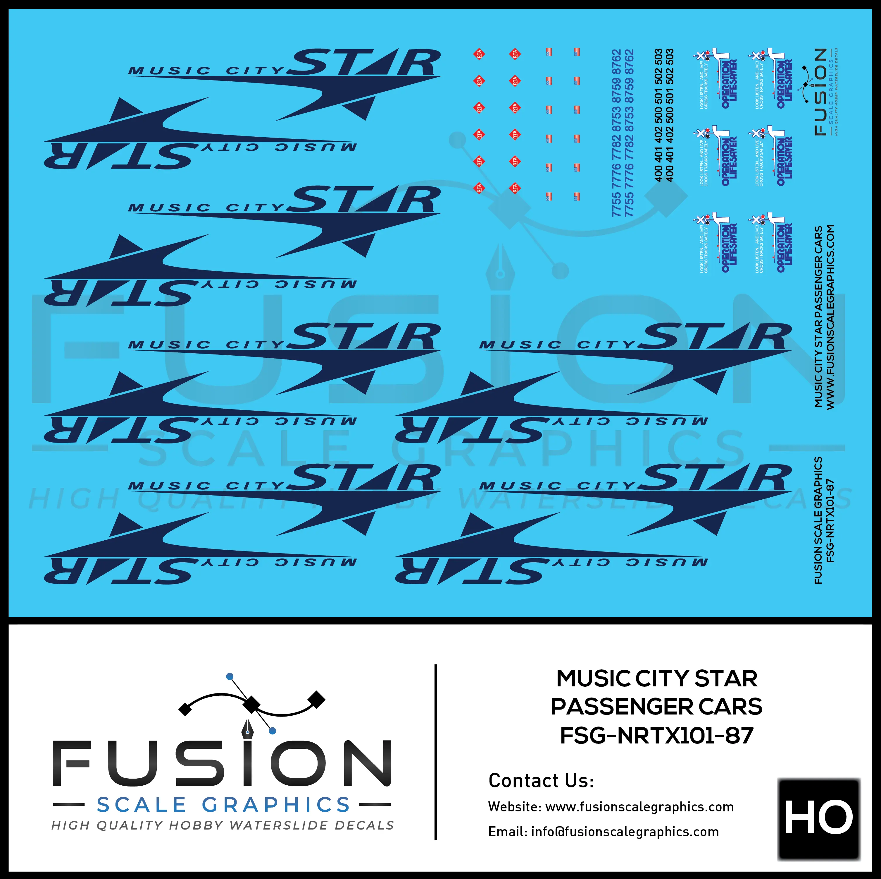 HO Scale Music City Star Pullman Passenger Cars Decal Set Fusion Scale Graphics