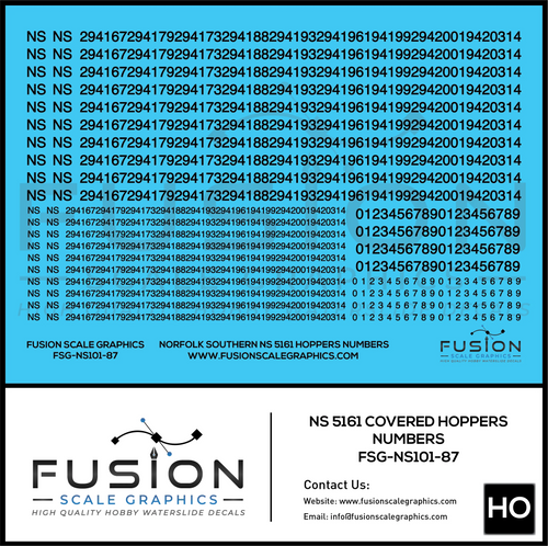 HO Scale Norfolk Southern 5161 NS Covered Hoppers Numbering Decal Set Fusion Scale Graphics