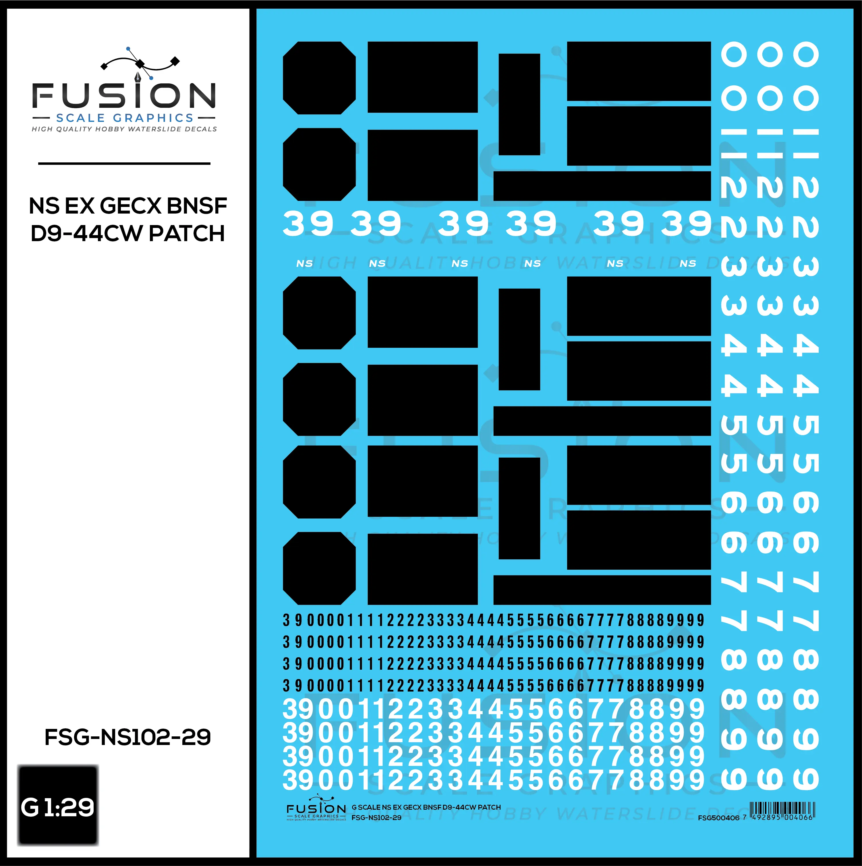 G 1:29 Scale NS Ex GECX BNSF Dash 9 Locomotive Patching Decal Set Fusion Scale Graphics