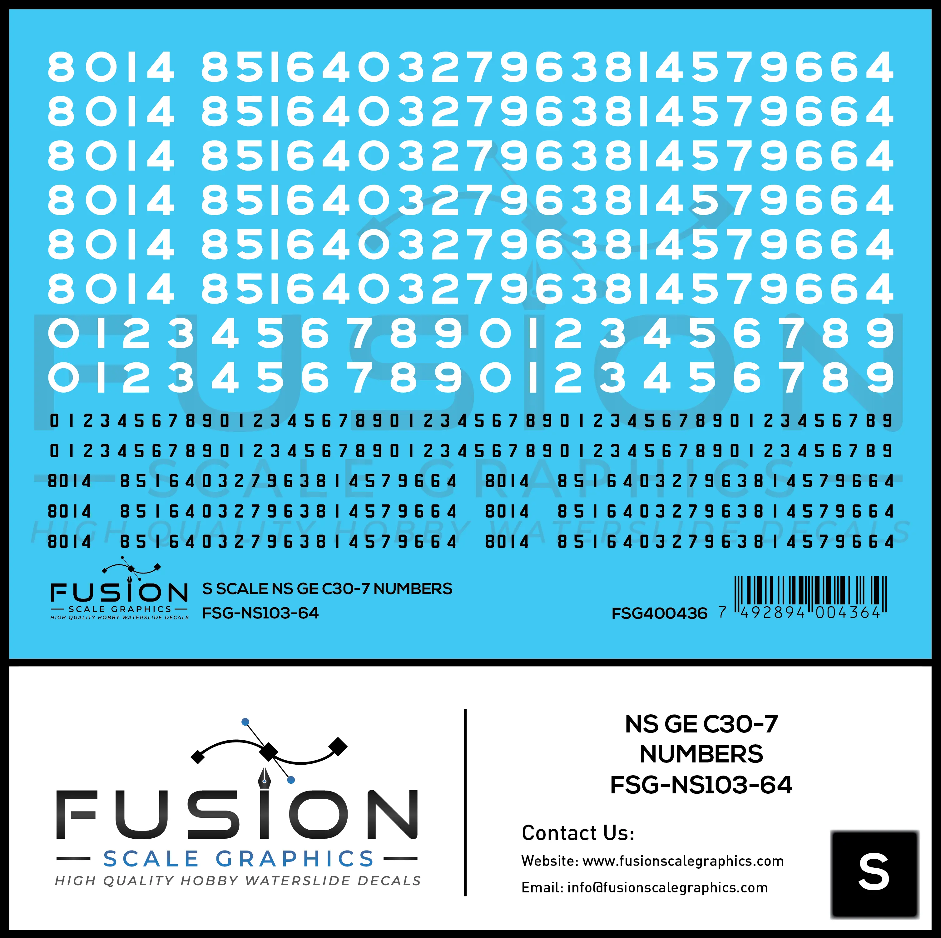 S Scale Norfolk Southern GE C30-7 Locomotive Renumber Decal Set Fusion Scale Graphics