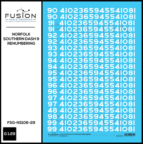 G 1:29 Scale Norfolk Southern GE Dash 9 Locomotive Renumbering Decal Set Fusion Scale Graphics